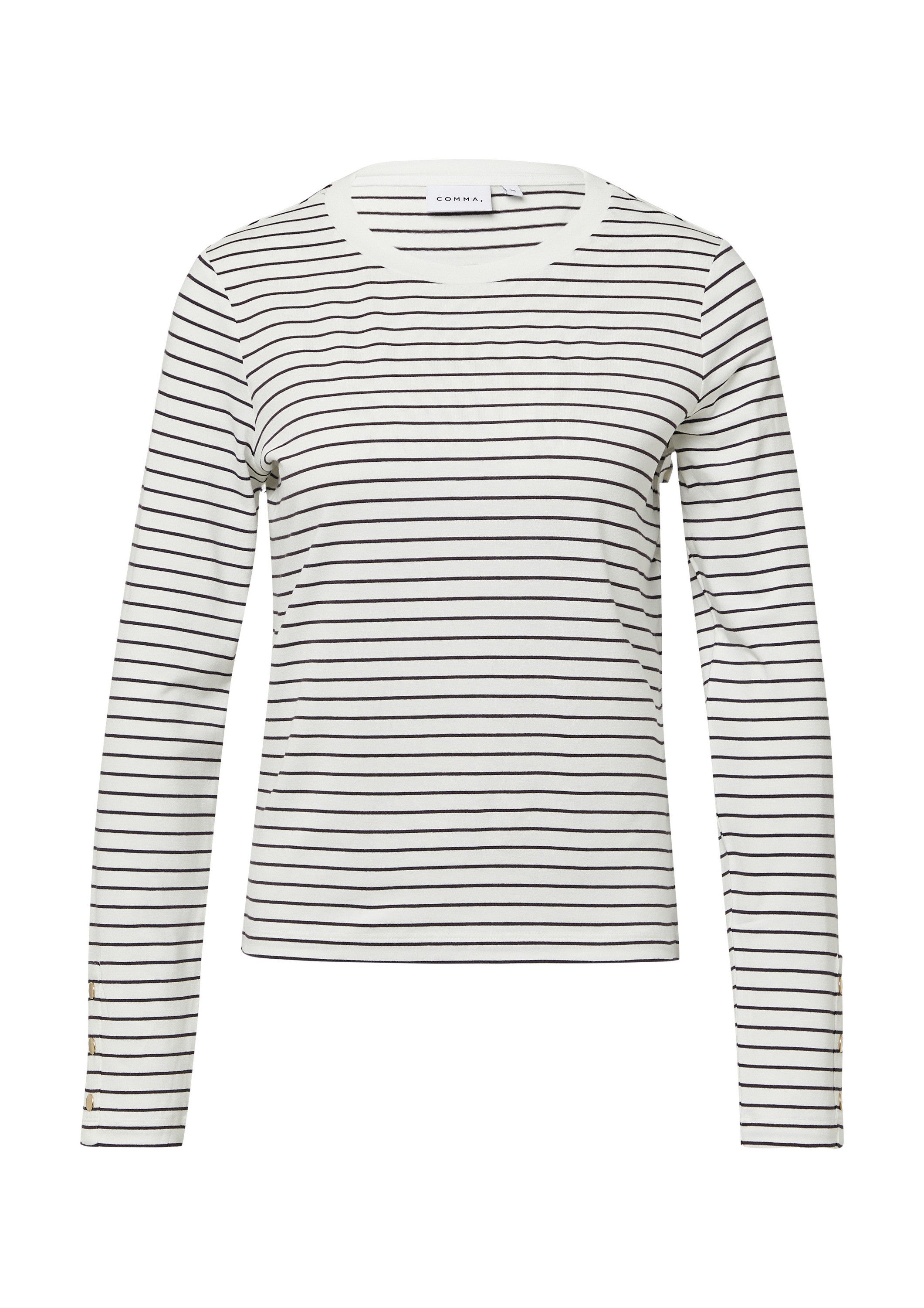 comma Langarmshirt T-Shirt Streifenshirt mit Zierknöpfen an den Ärmeln günstig online kaufen