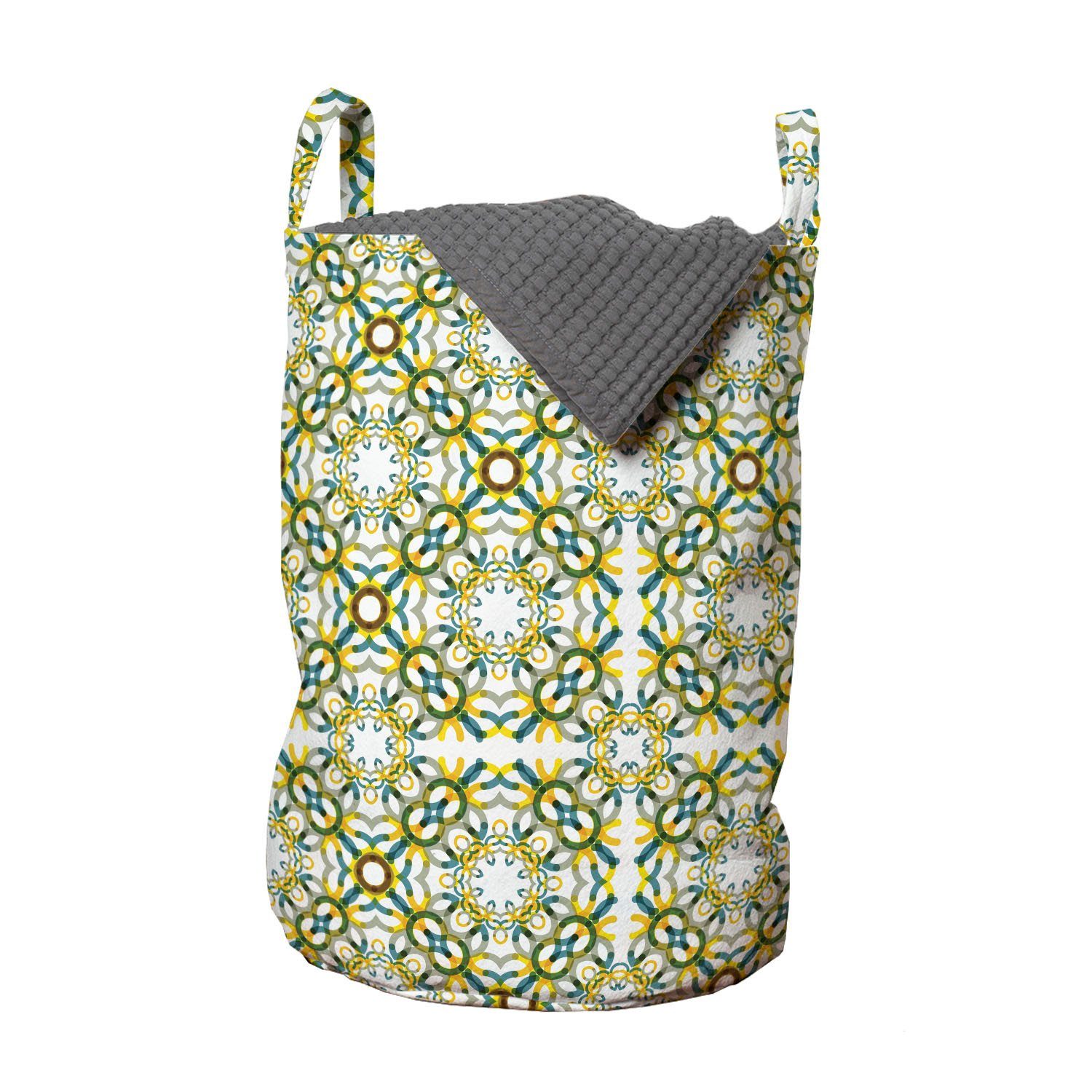 Abakuhaus Wäschesäckchen Wäschekorb mit Griffen Kordelzugverschluss für Waschsalons, Blumen Geometrisches Spitze-Muster