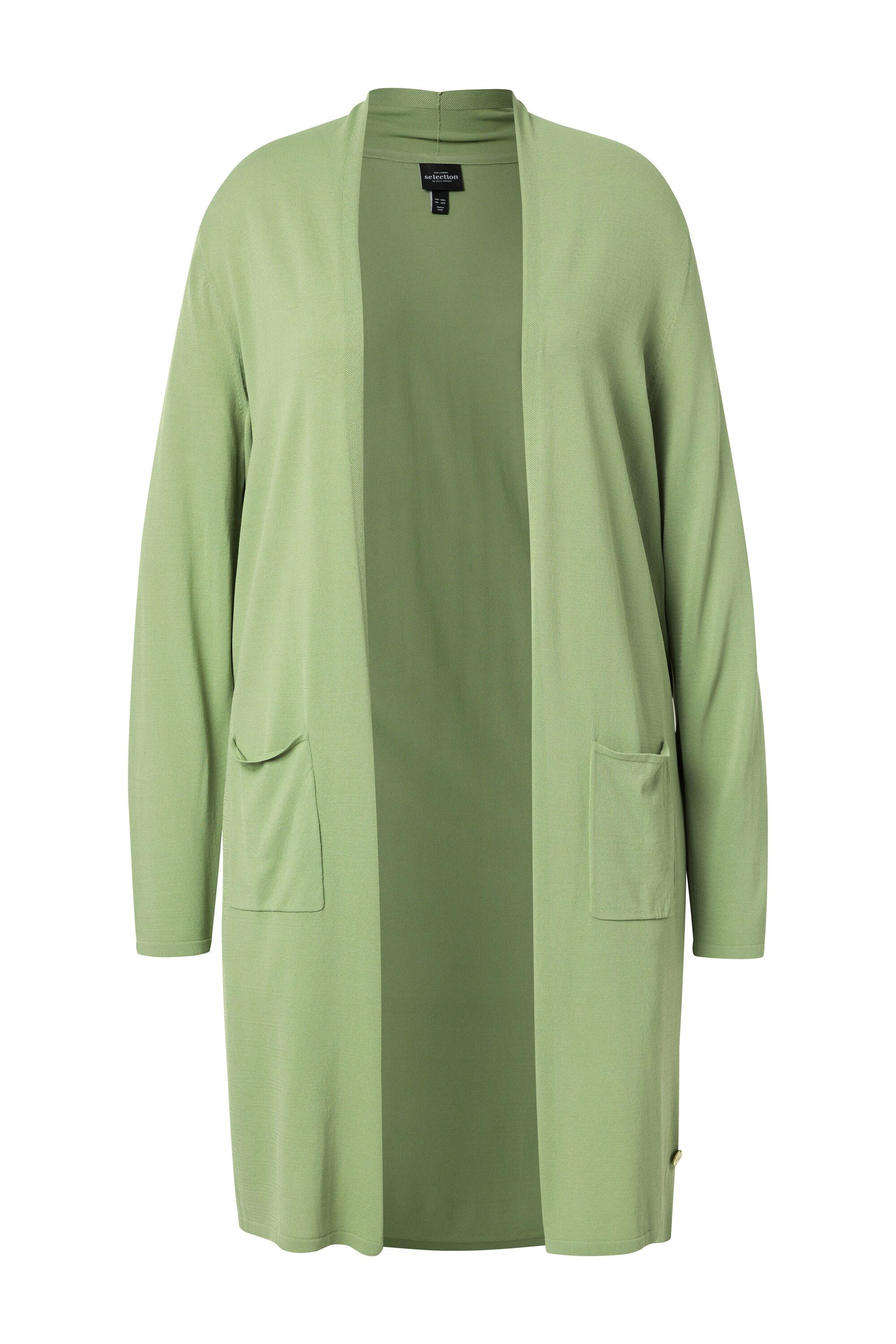 Ulla Popken Langjacke Long-Strickjacke Stehkragen offene Form Langarm günstig online kaufen