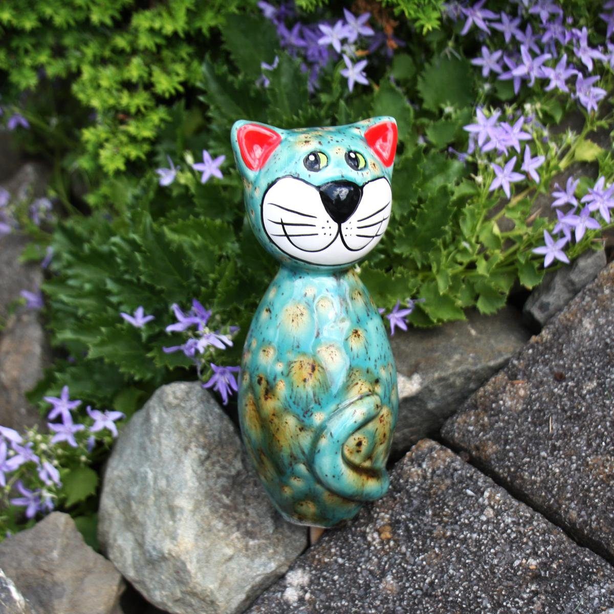 olivfarbenen Akzenten, Keramik-Katze Tangoo Gartenfigur blaugrün mit (Stück) MINI Tangoo