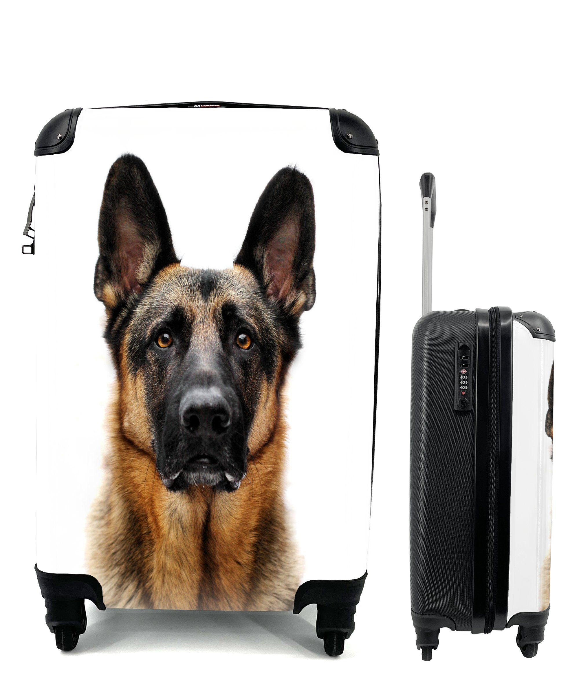 MuchoWow Handgepäckkoffer Deutscher Schäferhund mit weißem Hintergrund, 4 Rollen, Reisetasche mit rollen, Handgepäck für Ferien, Trolley, Reisekoffer