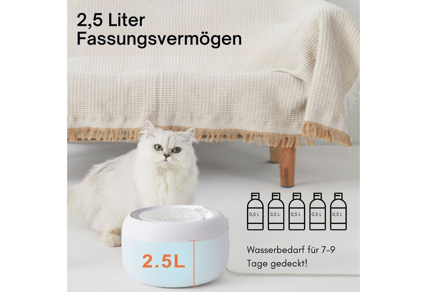 Thumbnail - Rivello - Paws & Claws Trinkbrunnen Rivello - 2,5L Katzen-& Hunde Trinkbrunnen, Ultra-leiser Wasserspender