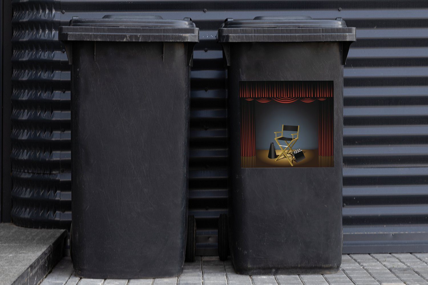 MuchoWow Wandsticker Eine Illustration eines Abfalbehälter Hollywood Mülleimer-aufkleber, in Container, St), Mülltonne, Regiestuhls Sticker, (1