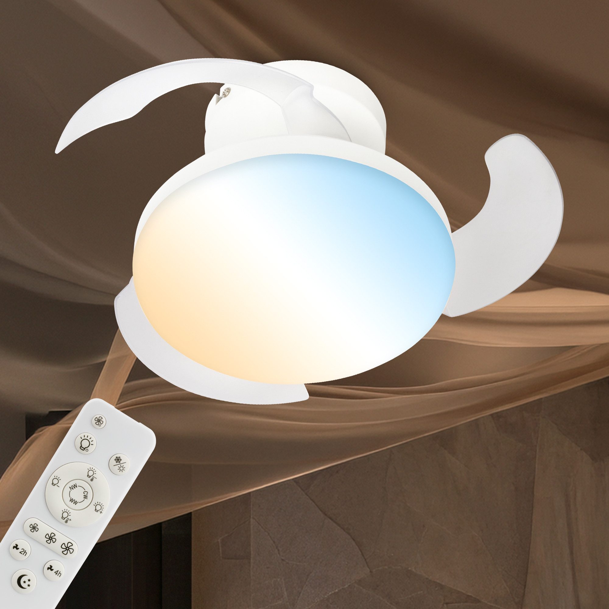 Briloner Leuchten LED Deckenleuchte mit Ventilator dimmbar CCT Deckenventilator mit Licht Schlafzimmer, LED fest integriert, CCT, 3000-6500K, 78x26 cm, Schlafzimmer, Wohnzimmer, Esszimmer, Flur, Küche
