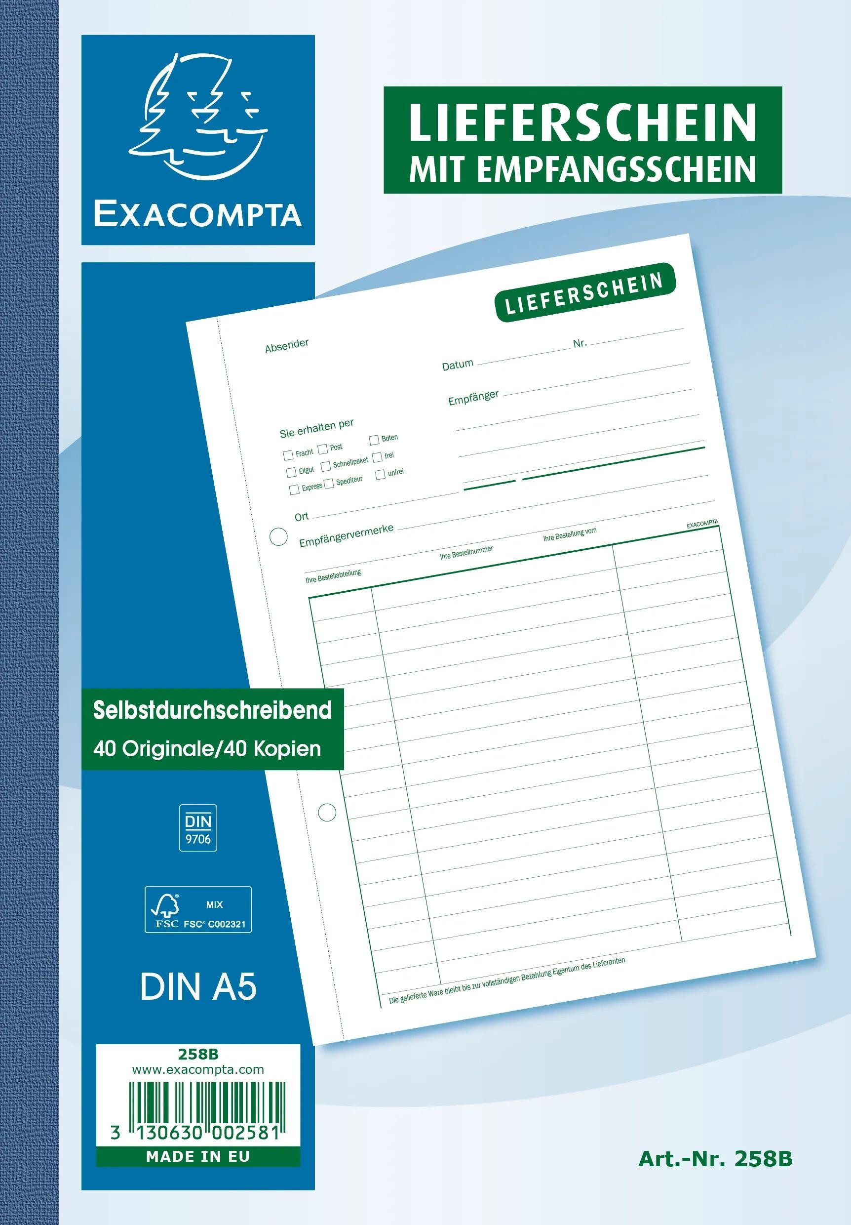 Geschäftspapier 10x Buch mit Lieferscheinen, DIN A5, 2x40 Blatt - Motiv - 258B