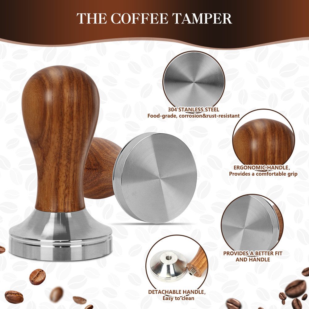 OSTWOLKE Tamper Kaffee Tamper 51mm Espresso Tamper Set mit Tampermatte Milchkännchen