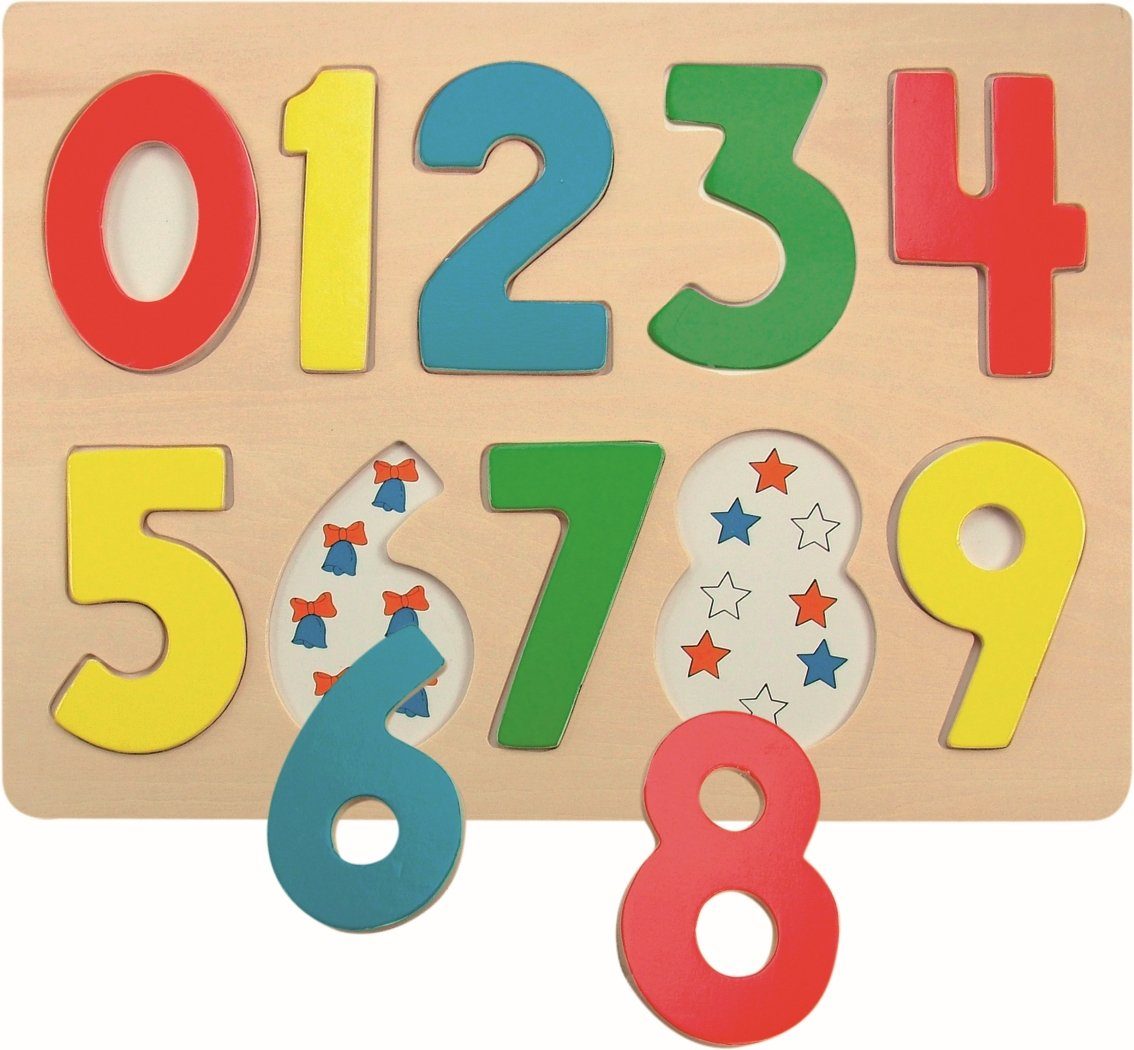 Woodyland Lernspielzeug 90325 Buntes Holzpuzzle zum Thema Zahlen von 0 bis 10