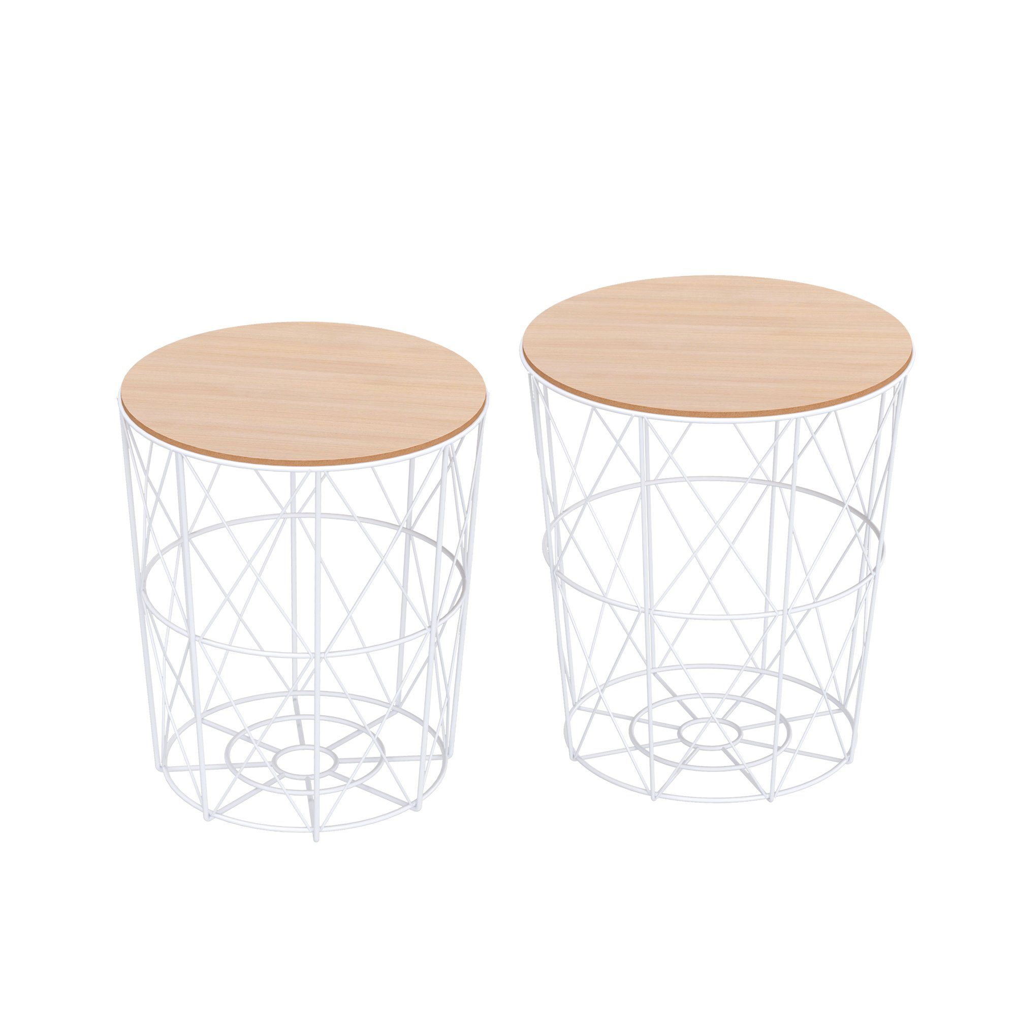 HOMCOM 2er-Set Couchtisch Natur Weiß Beistelltisch 2-teilig MDF Metall für günstig online kaufen