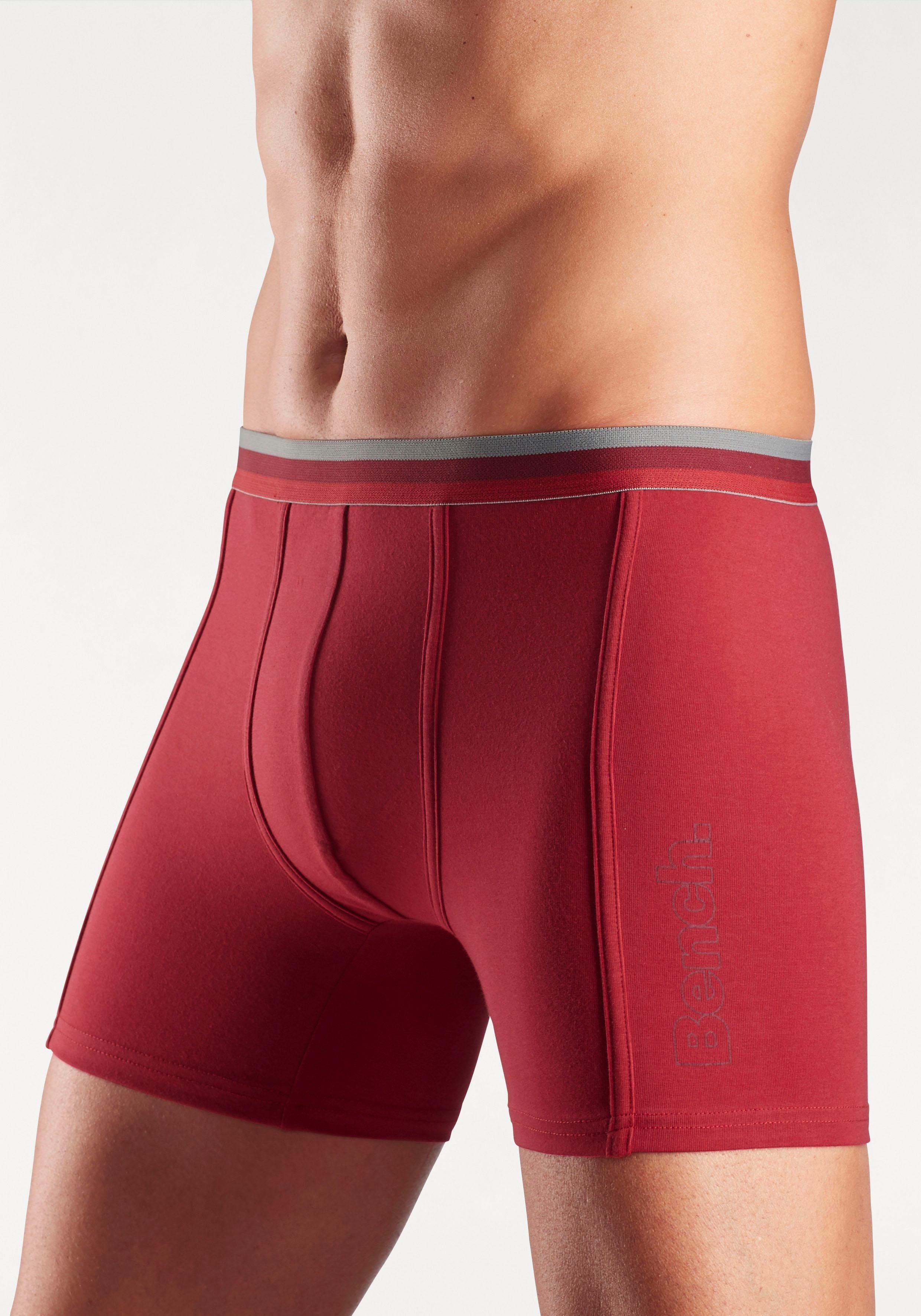 Bench. elastischem 3-St) mit Bund auf Boxer rot (Packung, grau-meliert, bordeaux, dem Langer Bein Logodruck und