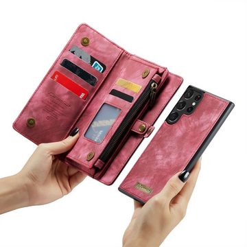 Wigento Handyhülle Für Samsung Galaxy S23 Ultra Multifunktion Teilbare Handy Tasche Geldbörse Hülle Etuis Rot