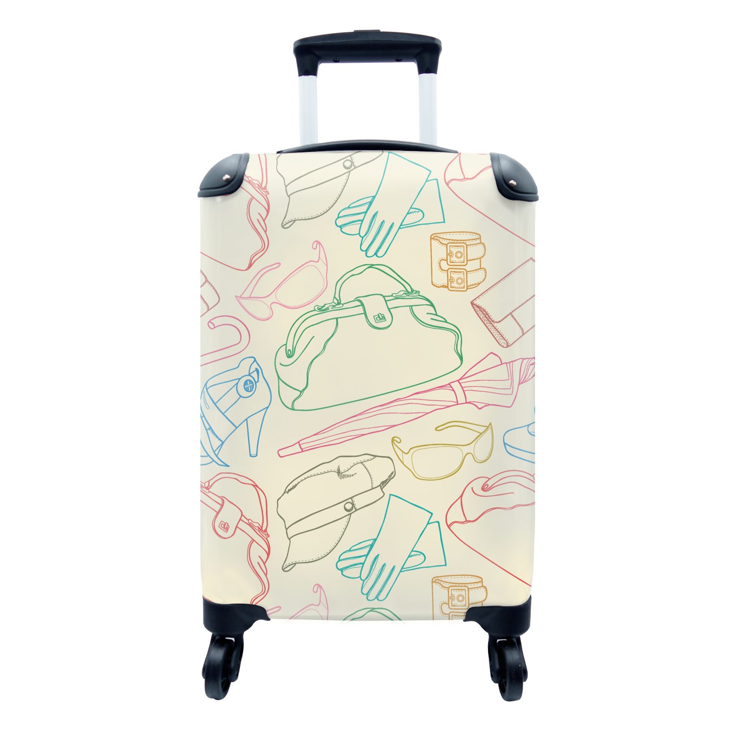 MuchoWow Reisekoffer Kleidung - Tasche - Schnittmuster, 4 Pastell Trolley, Reisetasche mit für Handgepäck rollen, Ferien, - Rollen, Handgepäckkoffer