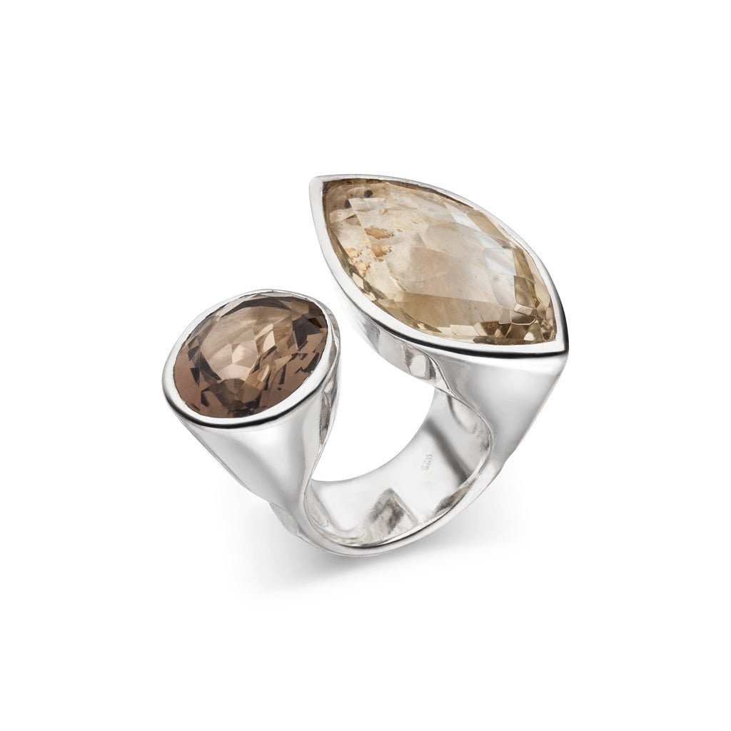 SKIELKA DESIGNSCHMUCK Silberring Citrin Rauchquarz Ring "Duo" (Sterling Silber 925), hochwertige Goldschmiedearbeit aus Deutschland