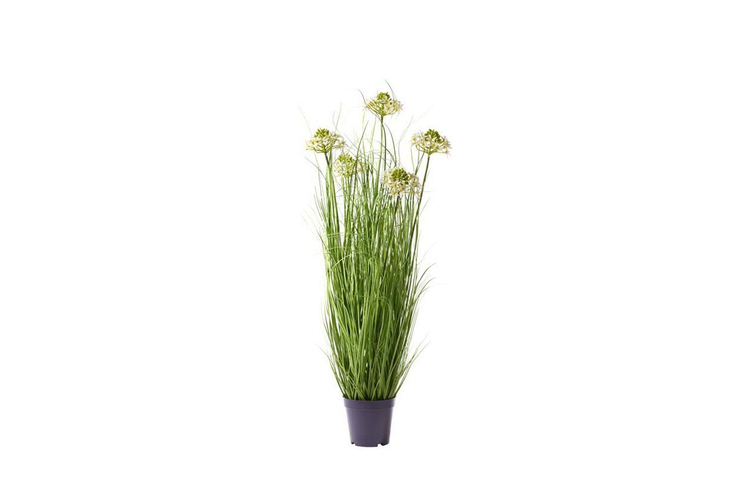 Kunstpflanze Gras im Topf mit Blüten, ca. 65 cm, Höhe 65 cm