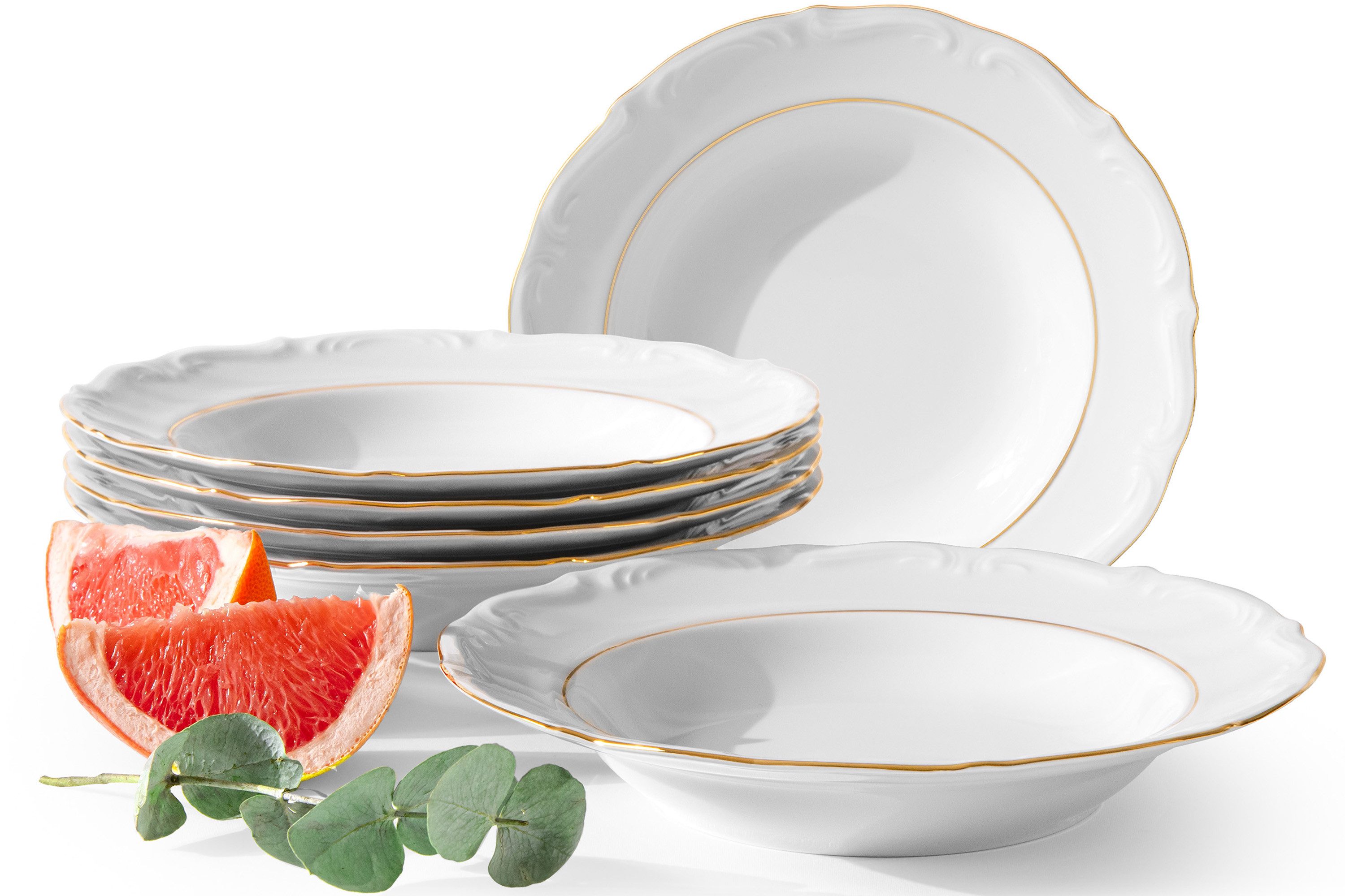 KONSIMO® Teller-Set CHODZIEZ MARIA TERESA Tafelservice, 6x Suppenteller (6-tlg), 6 Personen, Porzellan, Hochwertiges Premium-Porzellan, Handdekoration in echtem Gold