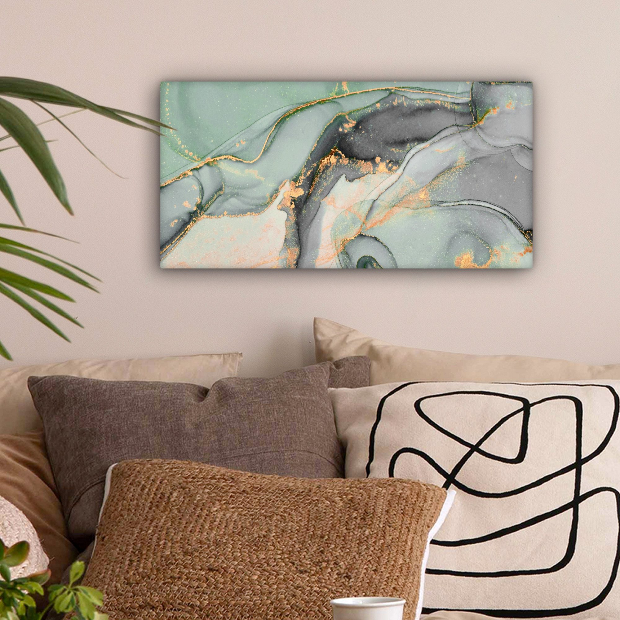 OneMillionCanvasses® Leinwandbild Panorama Gold - Marmor - Grün - Luxus - Glitzer - Marmoroptik, Fotodruck (1 St), Leinwand Bilder für Wohnzimmer Schlafzimmer 6 – Bild 2 von 5
