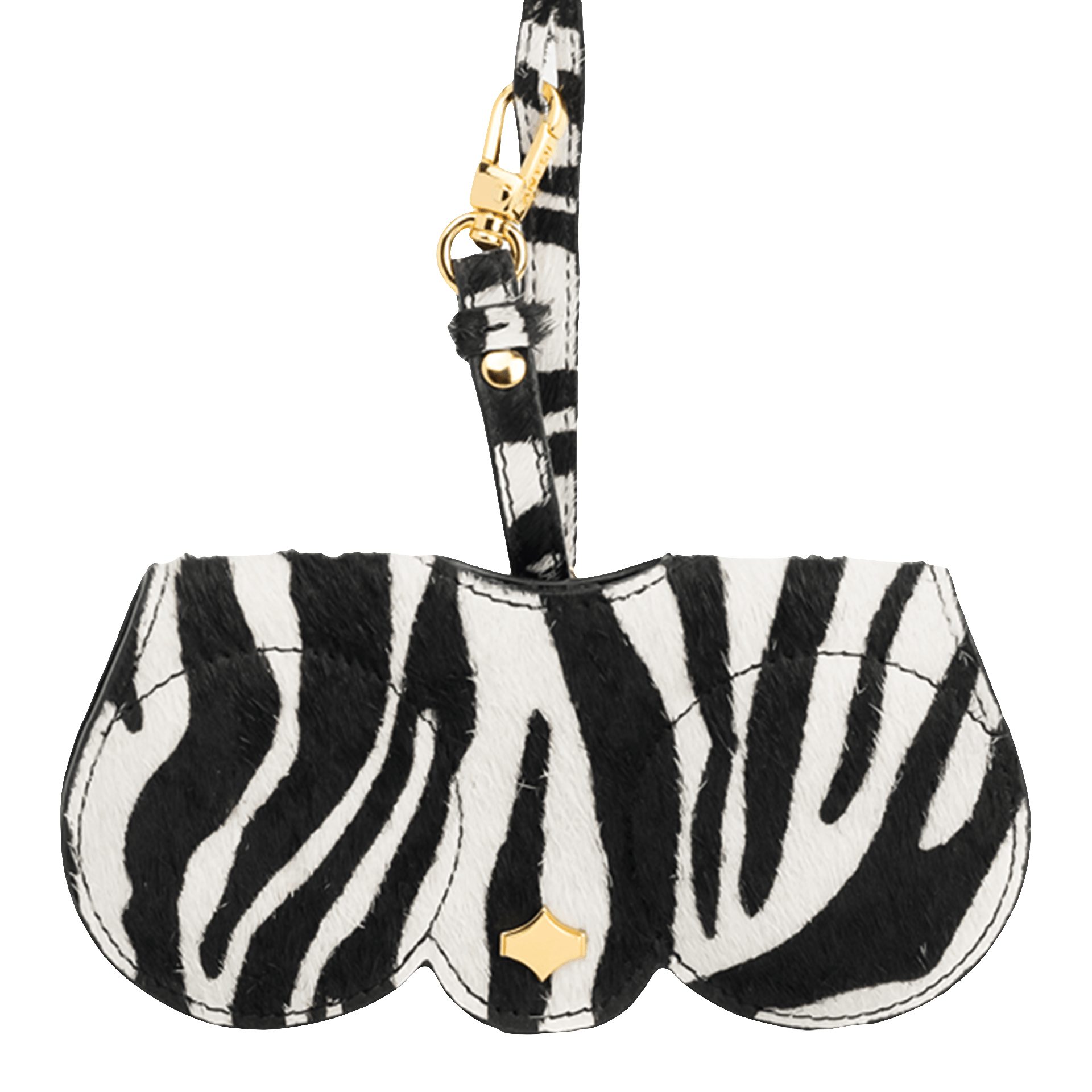ANY DI Brillenetui ANY DI MUNICH Brillenetui SunCover Zebra aus Fell Schwarz-Weiß, Band mit Karabiner, 24 Karat Vergoldung