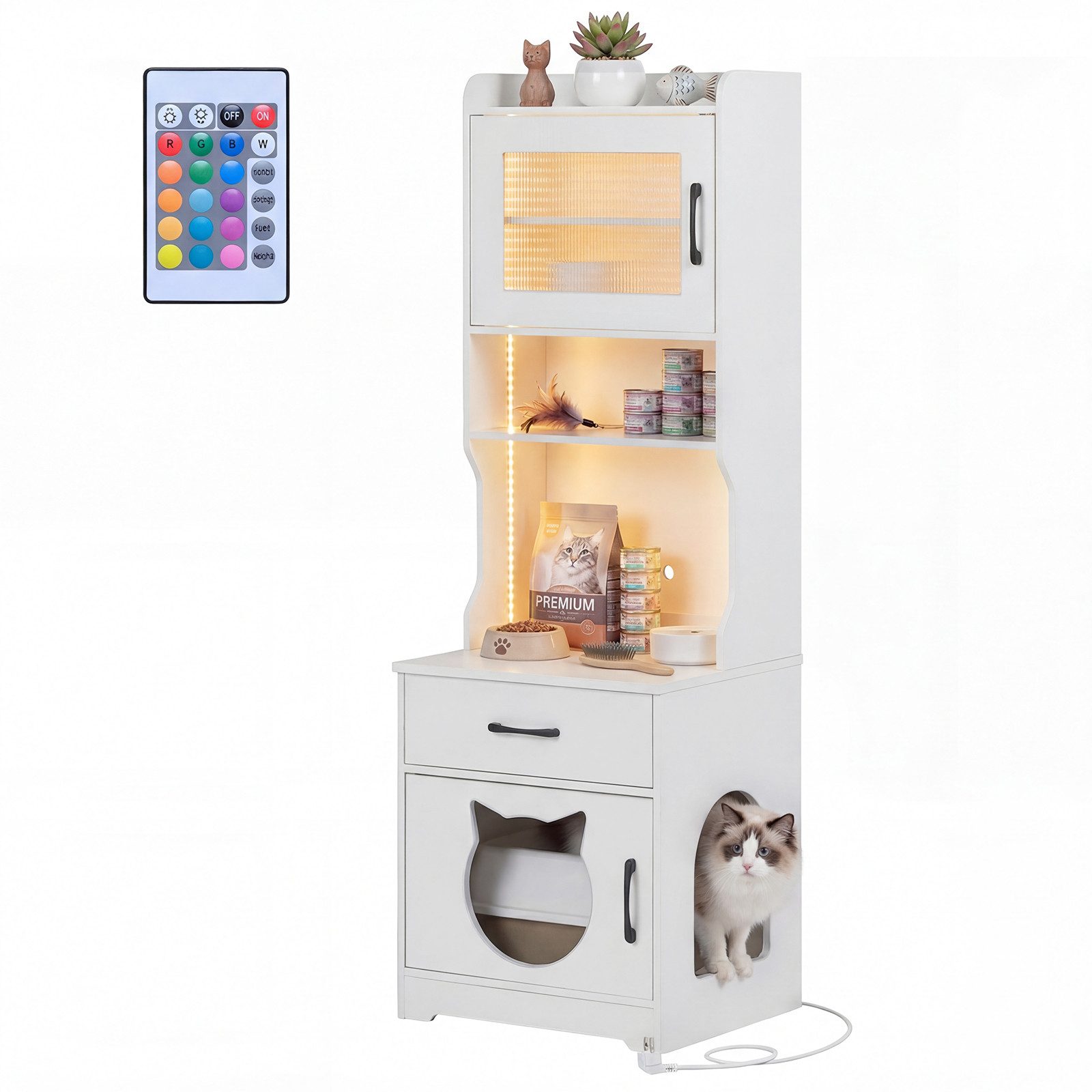 COSTWAY Tierhaus, Katzenschrank, Katzenklo Schrank, mit Ladestation & LED