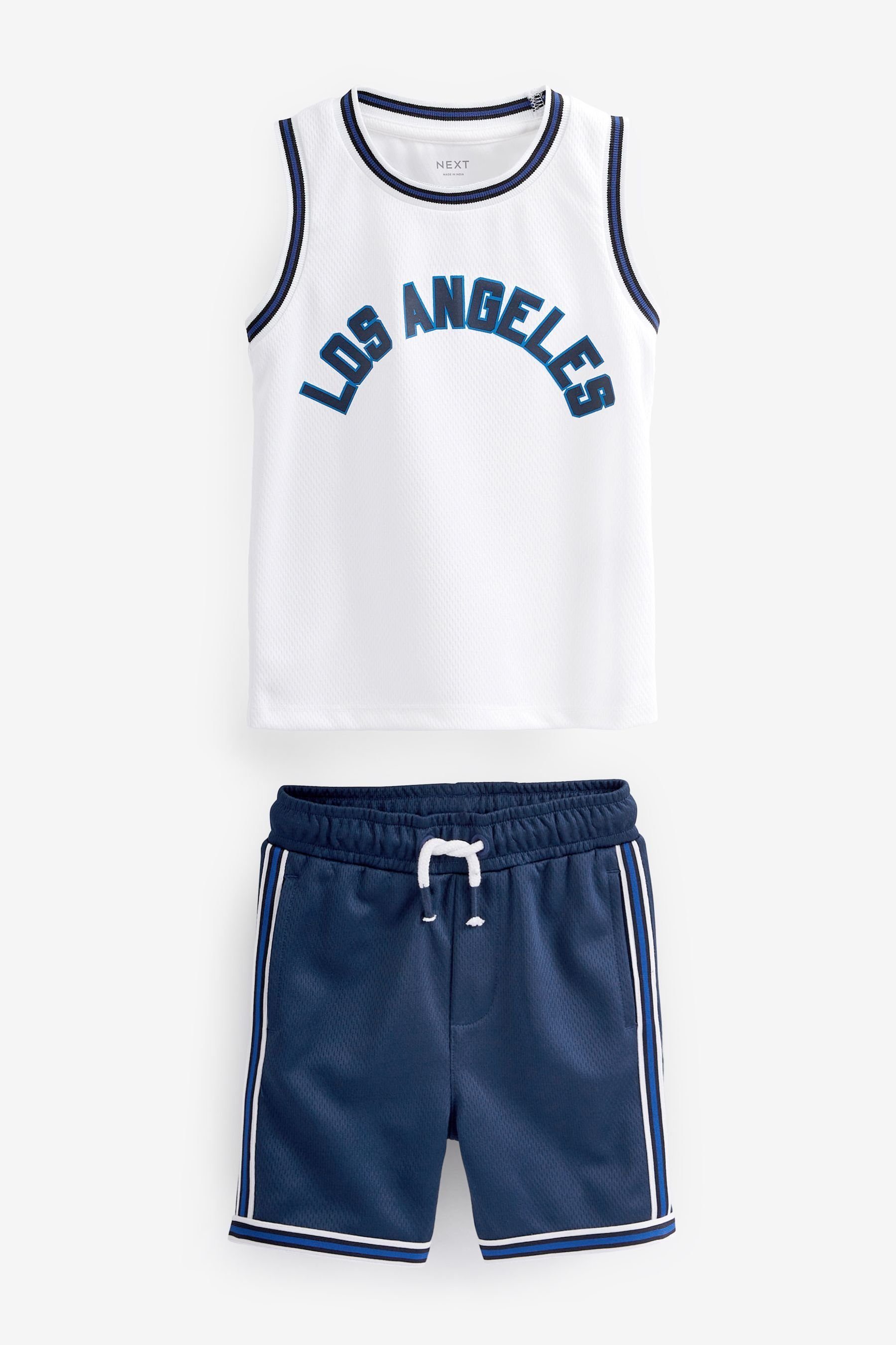 und Basketball & Next White/Blue Trägertop Shorts (2-tlg) im Set Top Shorts