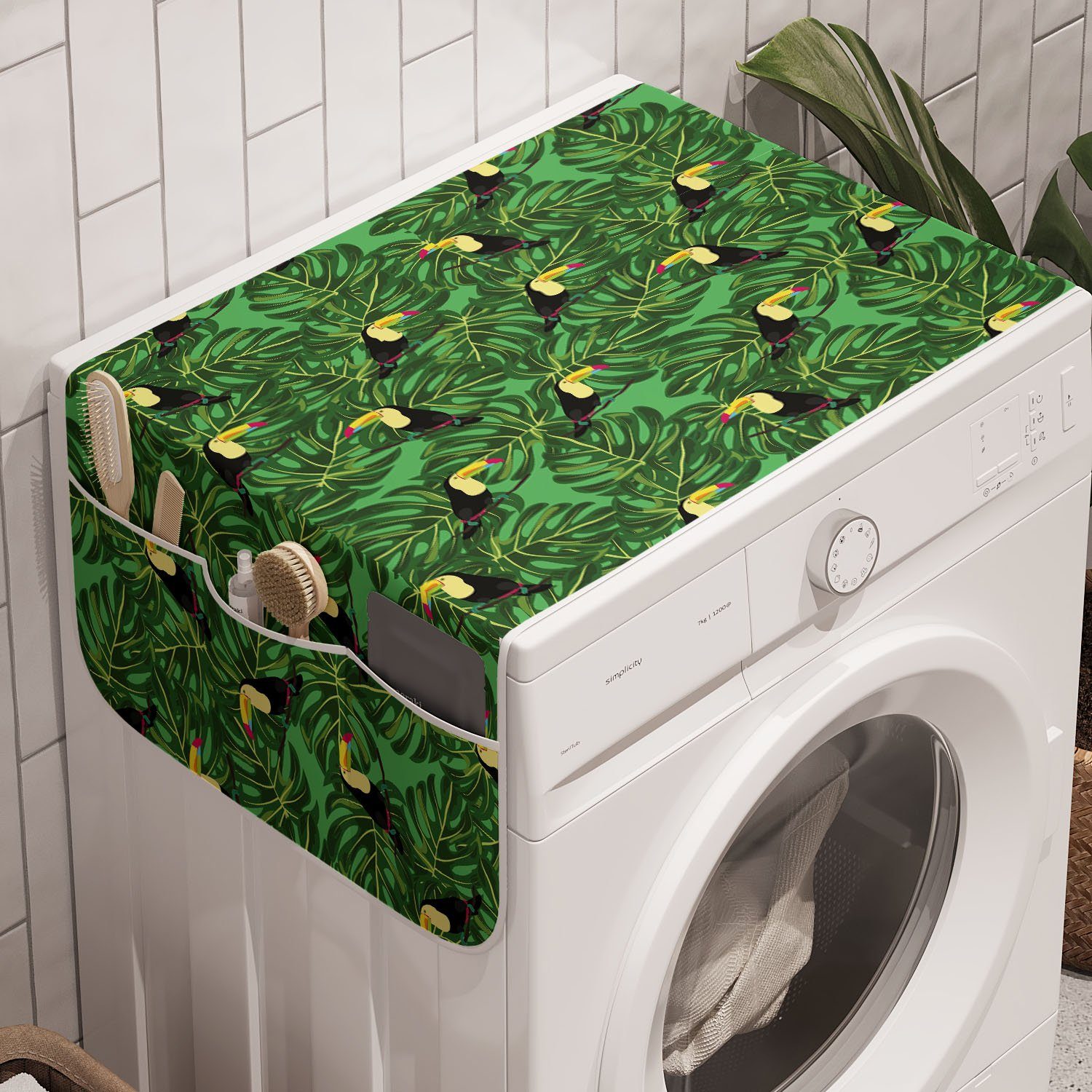 Abakuhaus Badorganizer Anti-Rutsch-Stoffabdeckung für Waschmaschine und Trockner, Tropisch Toucan Vögel auf Blätter
