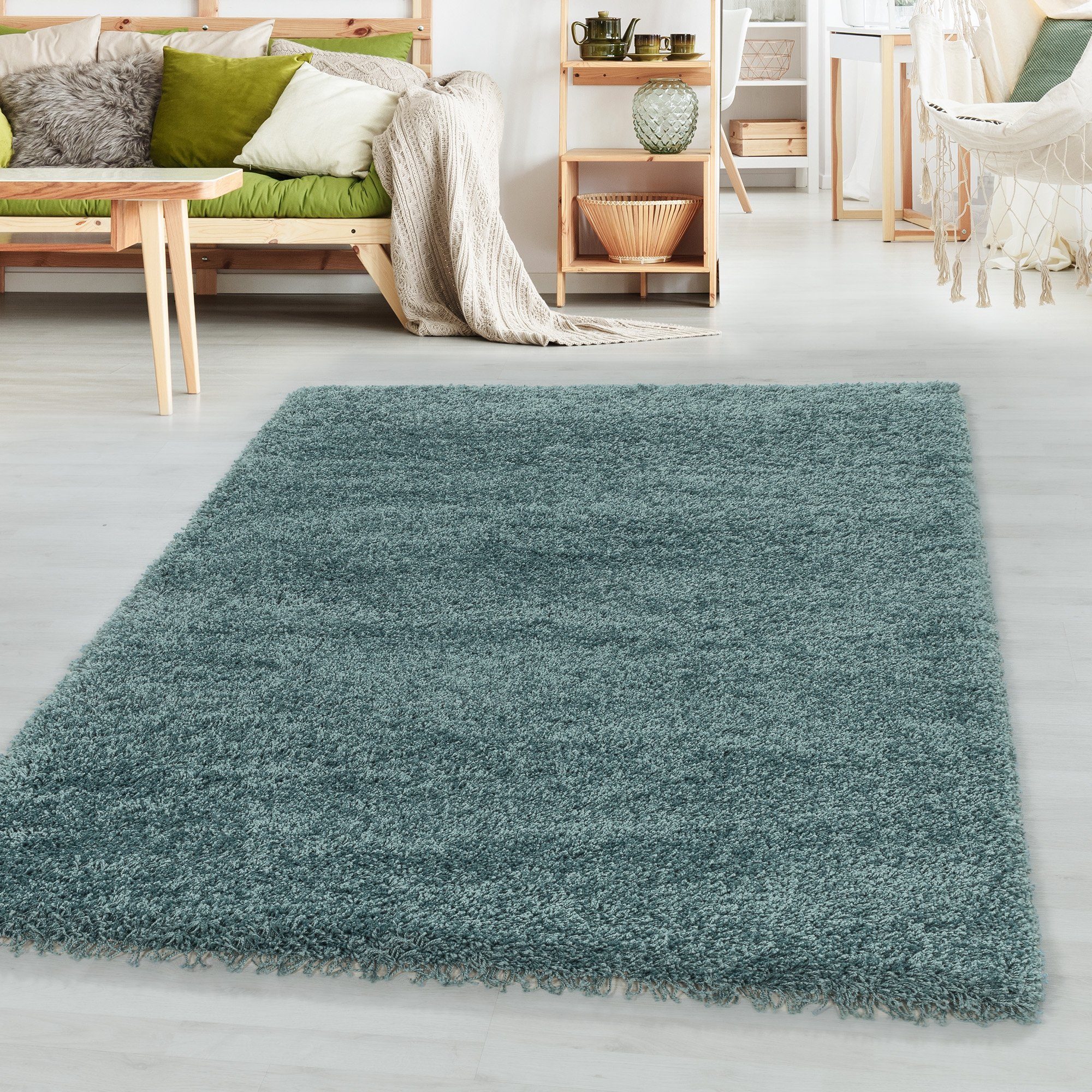 SIMPEX24 Teppich Unicolor - Einfarbig, Läufer, Höhe: 30 mm, Einfarbig Shaggy Teppich Wohnzimmer Langflor Versch. Farben und Größen