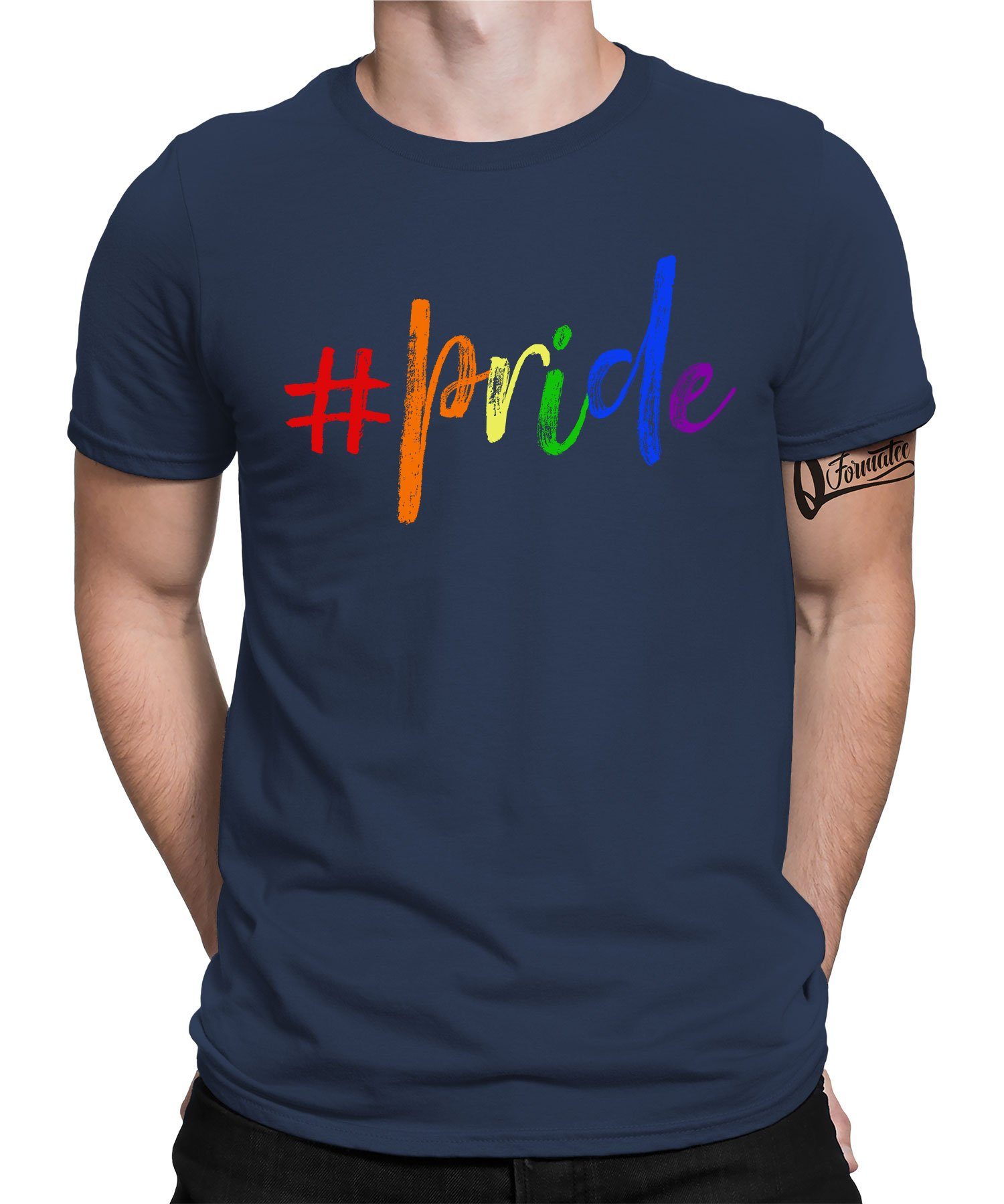 Quattro Formatee Kurzarmshirt #pride - Stolz Regenbogen LGBT Gay Pride Herren T-Shirt (1-tlg) Navy Blau
