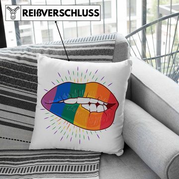 Trendation Dekokissen Trendation - LGBT Kissen Geschenk für Schwule Lesben Transgender Regenbogen Lustige Grafik Regenbogen Bunte Lippe Dekokissen mit Füllung 40x40