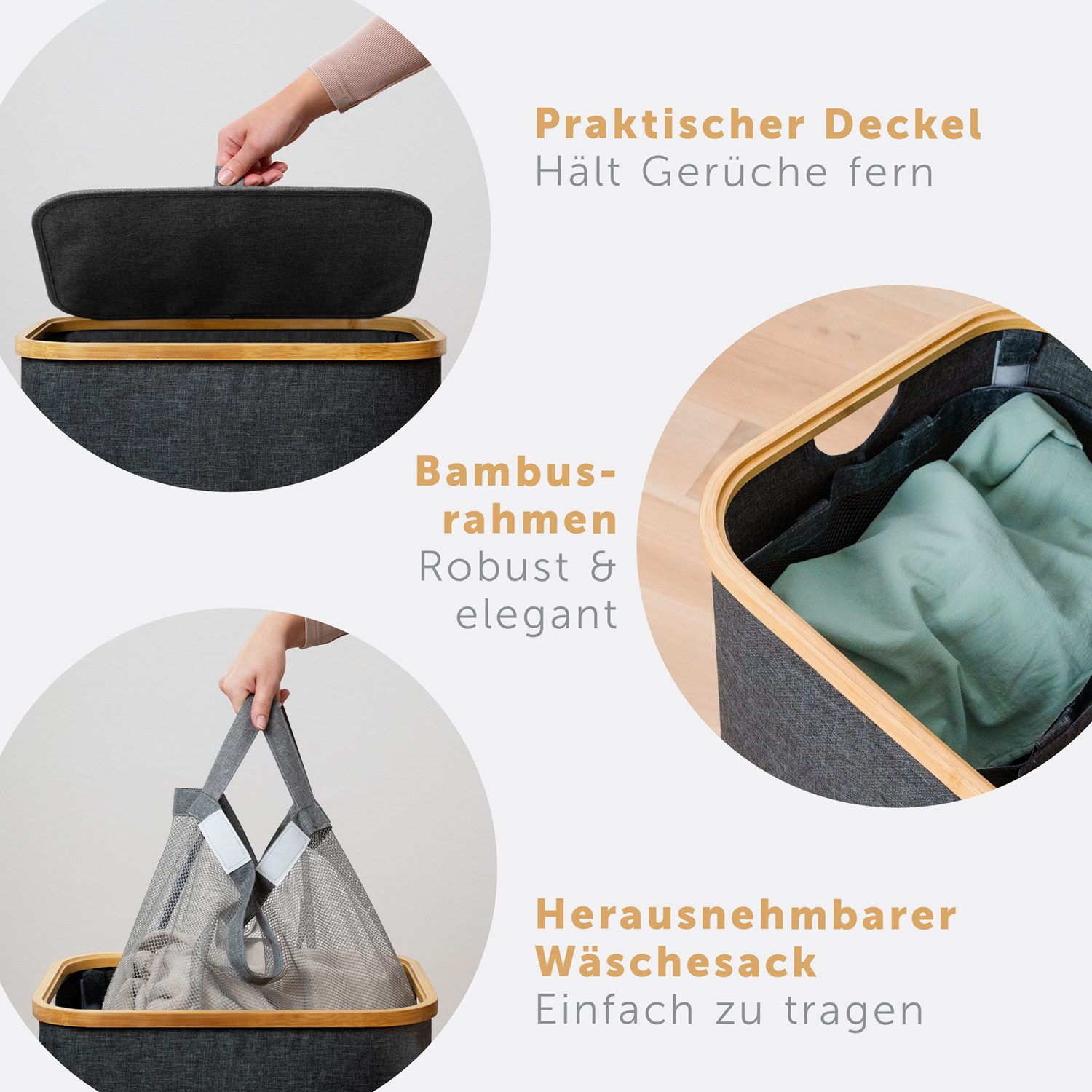 Blumtal Wäschekorb 1,2 oder 3 Fächer mit herausnehmbaren Wäschesäcken 100, 140 oder 150L, in drei Größen erhältlich