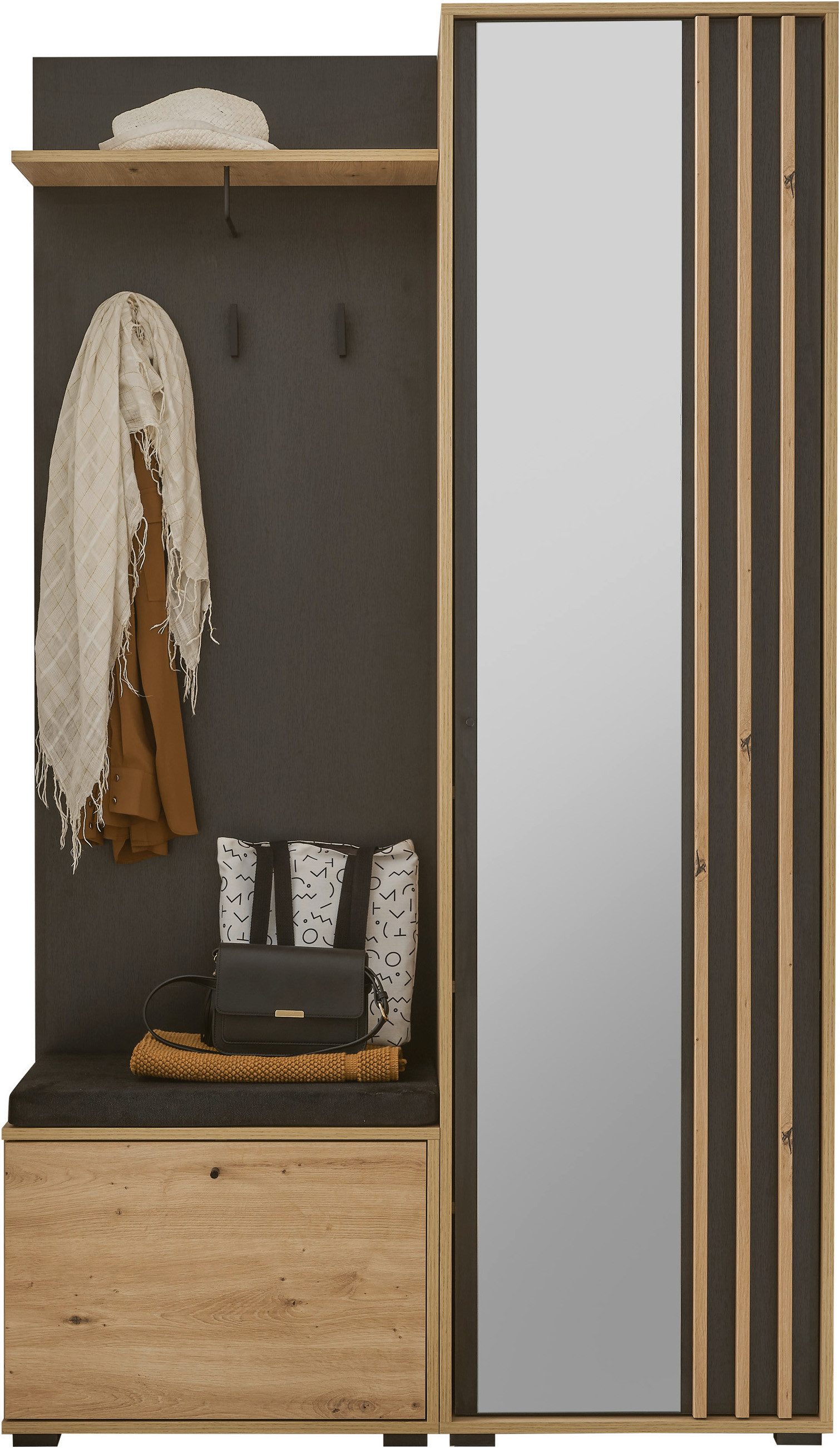 HBZ Kompaktgarderobe Volano in schwarz Eiche Artisan, BxHxT 114x197x40 cm (1-St) Mit Schubkästen und Türen mit Softclose