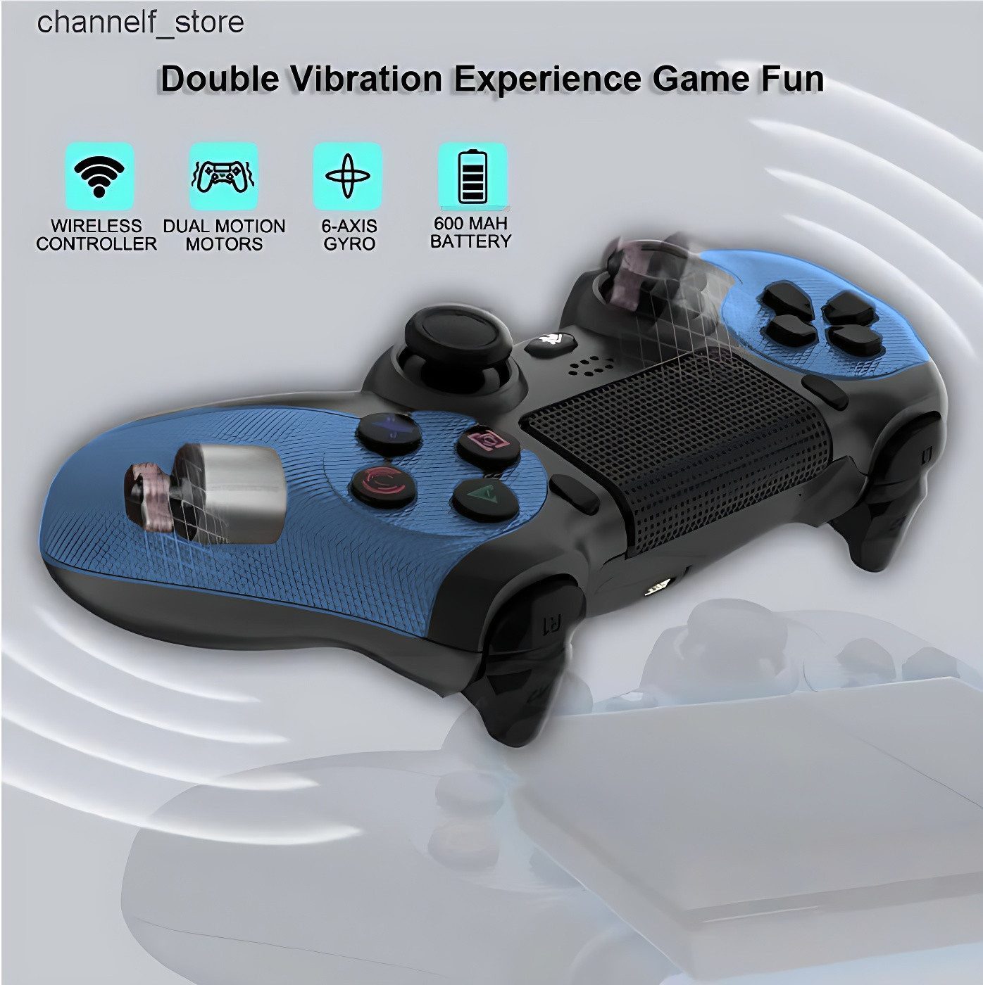 Ophy Kabelloser Bluetooth-Controller für PS4 – mit Dual-Motor-Vibration PC-Controller (6-Achsen, LED-Licht, 600 mAh Akku & ergonomischem Design)
