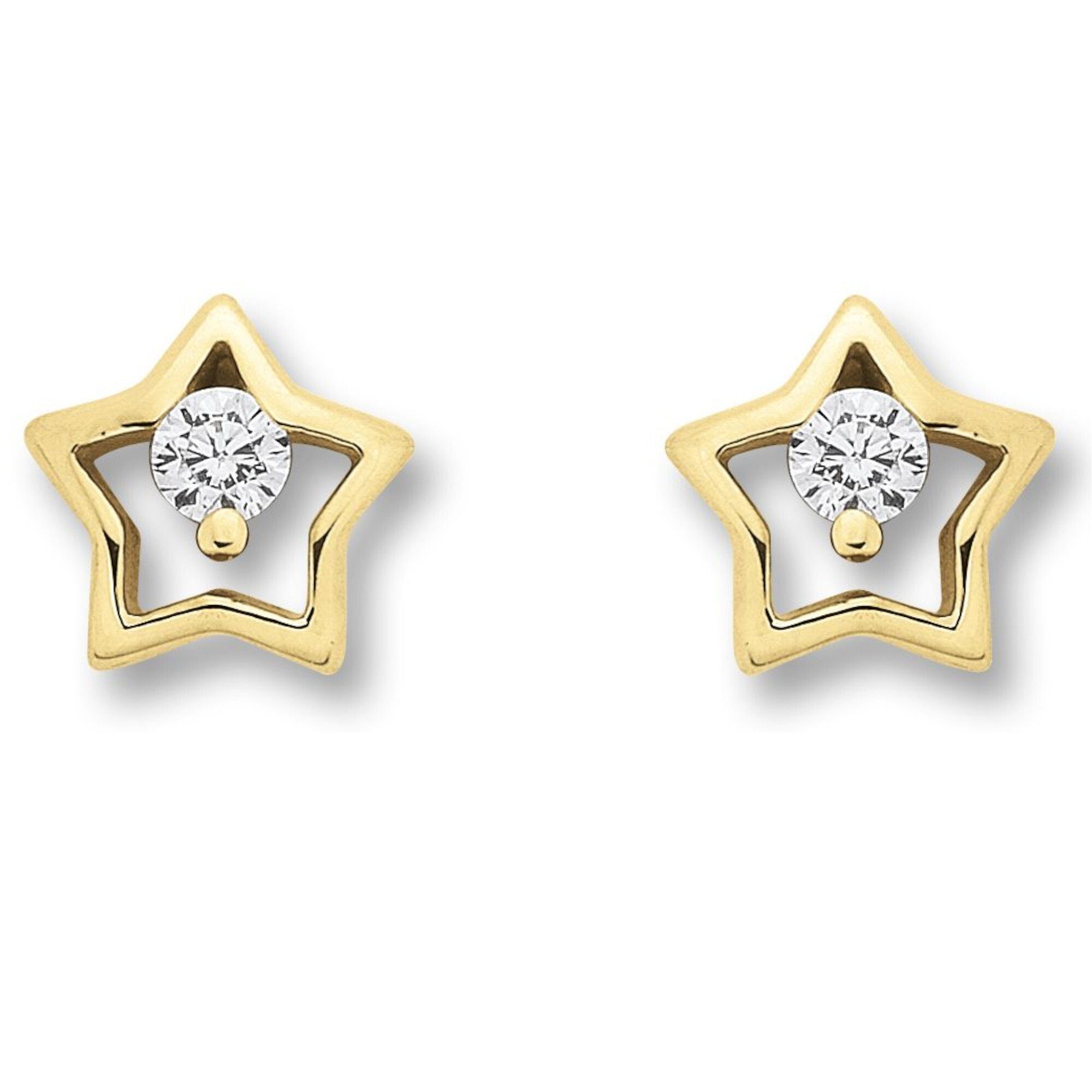 ONE ELEMENT Paar Zirkonia 333 Gold Schmuck Stern Ohrringe Stern Damen Ohrstecker aus Gelbgold, Ohrstecker