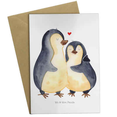Mr. & Mrs. Panda Grußkarte Pinguin umarmen - Weiß - Geschenk, Liebespaar, Geburtstagskarte, Seev, Hochglänzende Veredelung