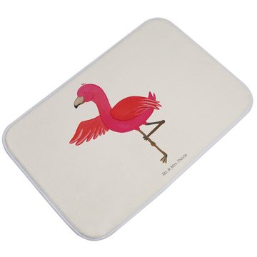Badematte Flamingo Yoga - Weiß - Geschenk, Badezimmermatte, Badematte, Badezimm Mr. & Mrs. Panda, Höhe 1 mm, 100% Polyester, rechteckig, Saugstark