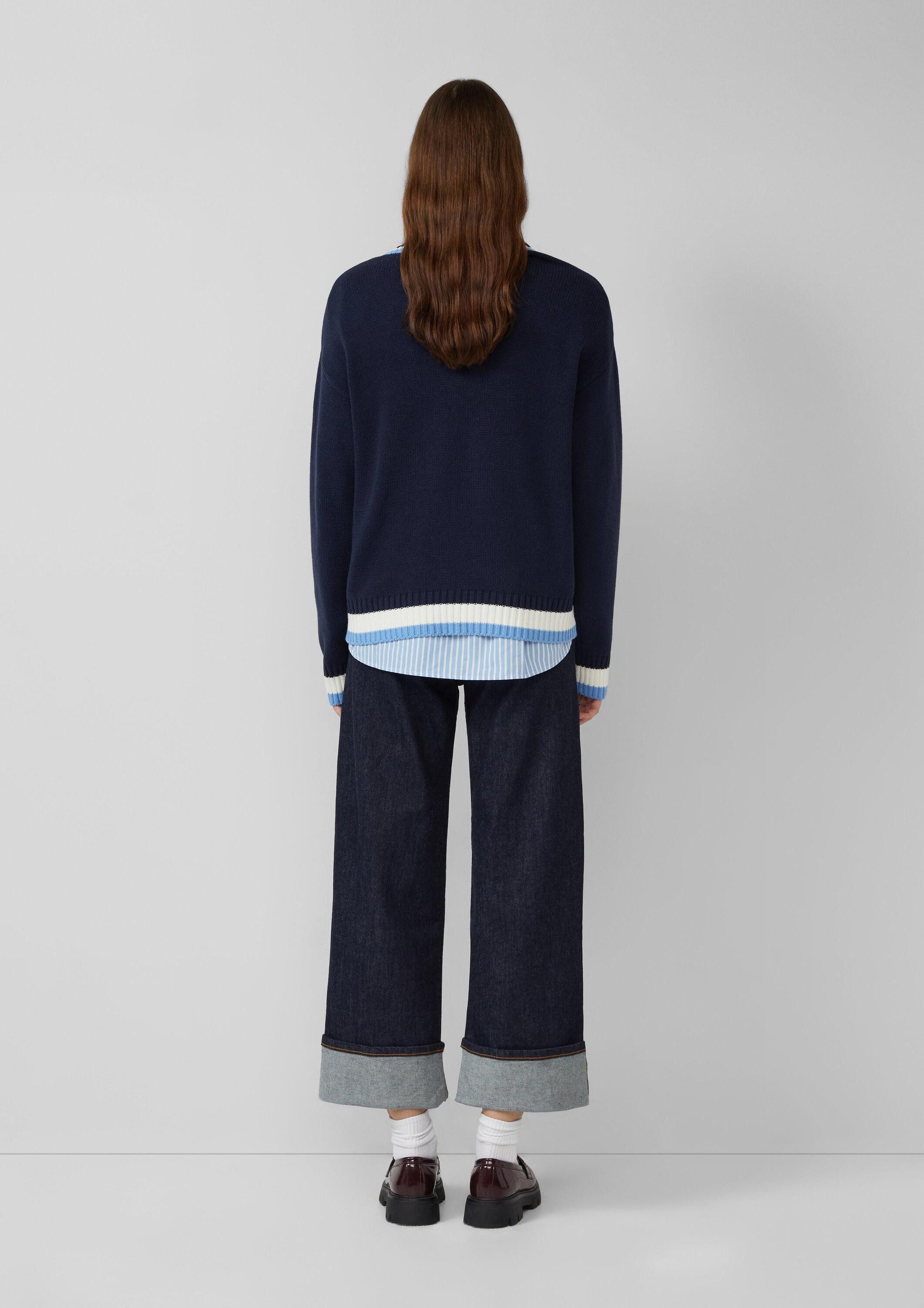 s.Oliver Longpullover Strickpullover Strickpullover aus Baumwollmix mit tiefem V-Ausschnitt