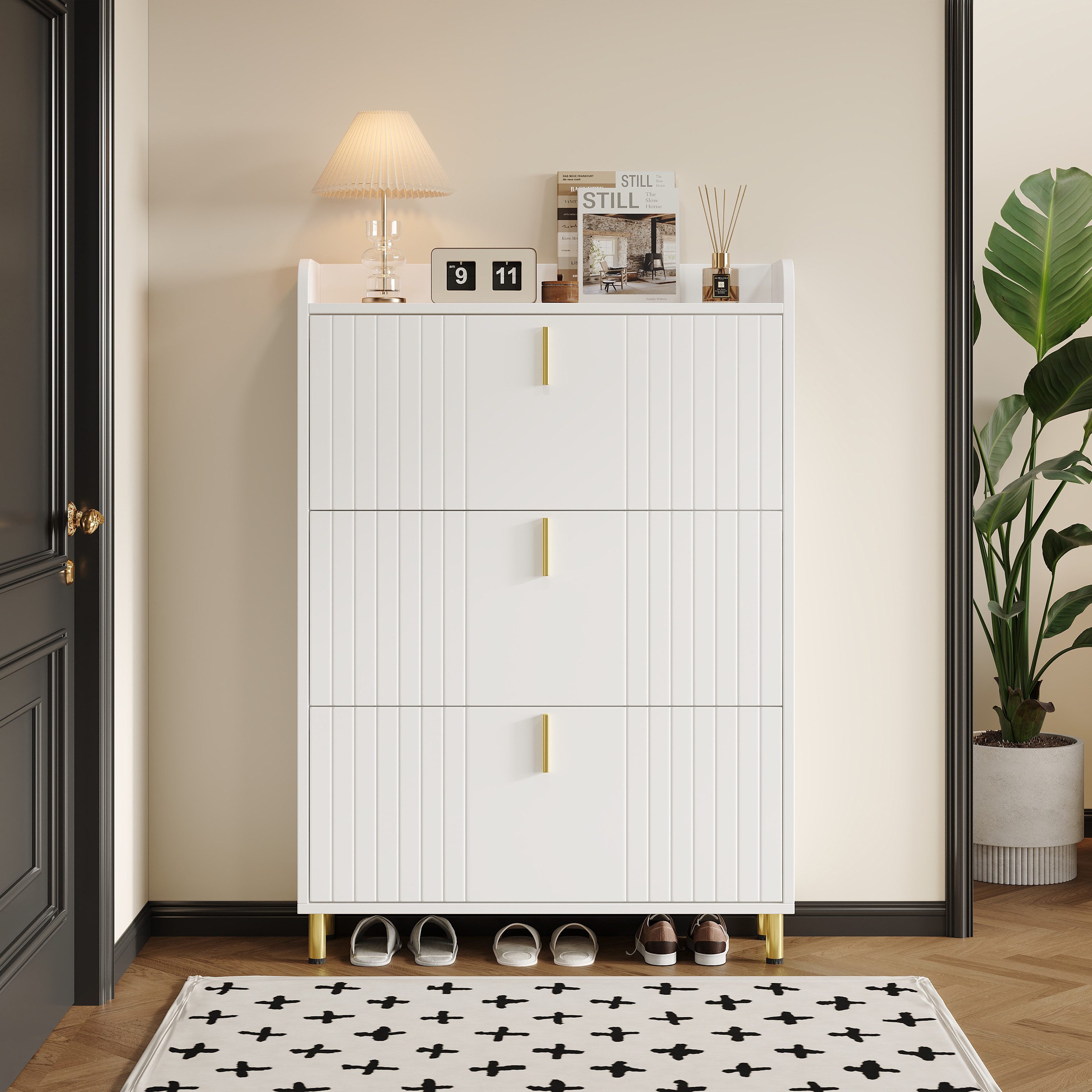 MODFU Schuhschrank in Mattweiß mit goldenen Metallfüßen (Schuhkommode, 1-St günstig online kaufen
