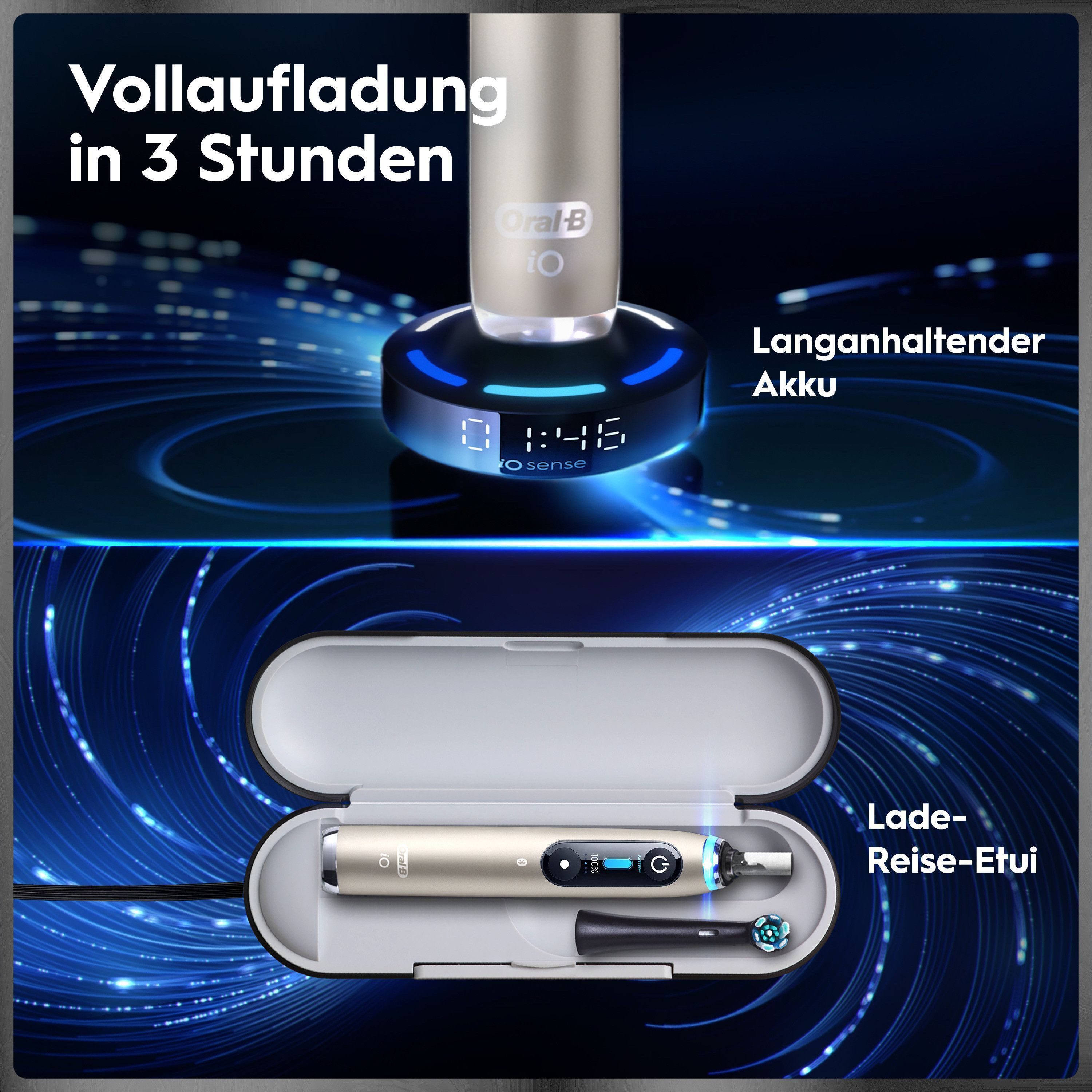 Oral-B Elektrische Zahnbürste iO Series 10, Aufsteckbürsten: 1 St., inkl. 1 Aufsteckbürste, iO Sense Schnellladestation, Lade-Reise-Etui – Bild 5 von 5