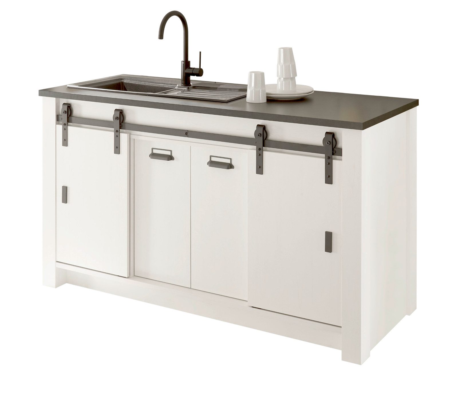Furn.Design Spülenunterschrank Stove (Küchenschrank in weiß Pinie Vintage, B x H ca. 161 x 93 cm) für Spüle oder Ceranfeld