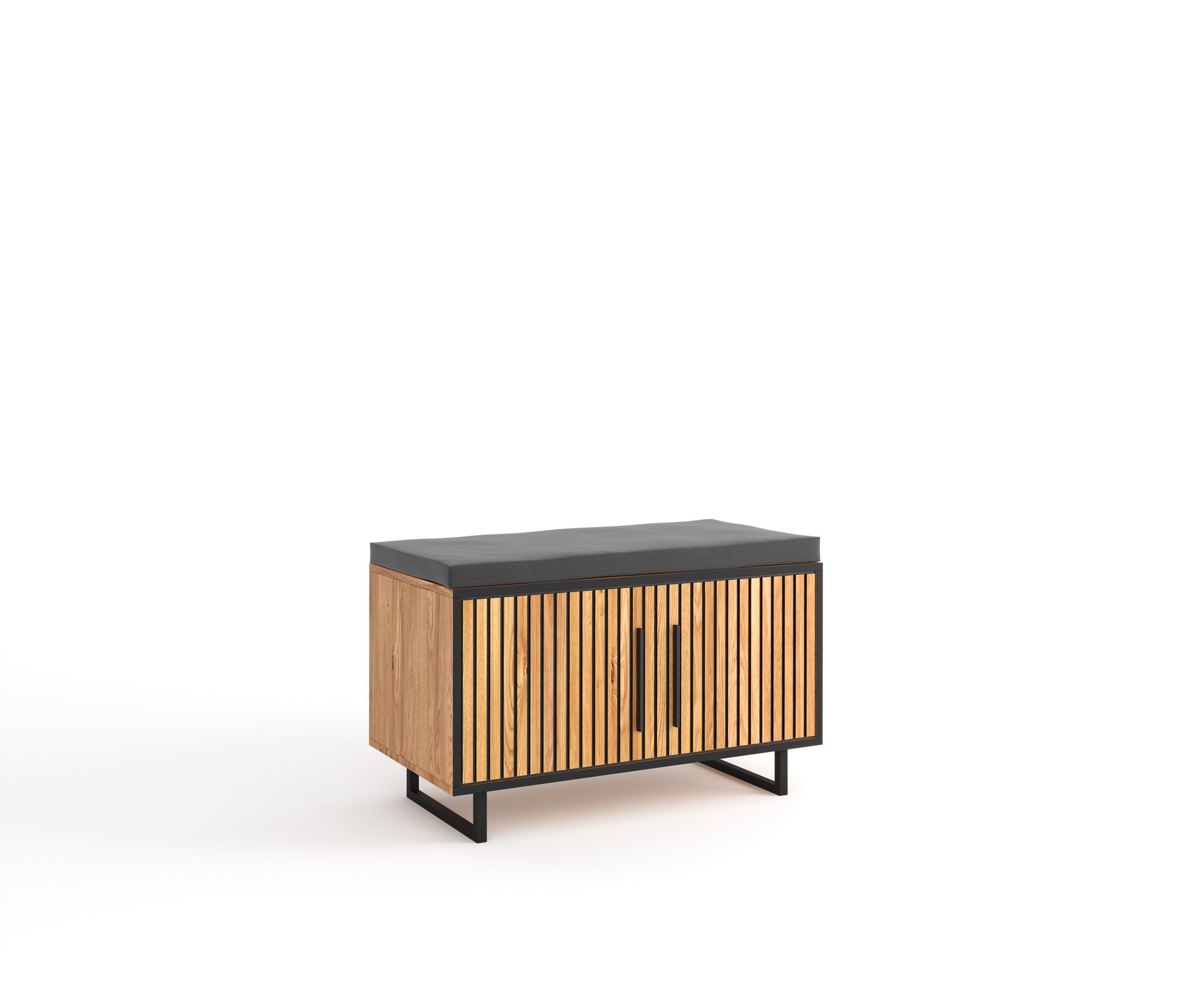 Lebenswert Schuhbank Eddie, in Eiche / schwarz, Eiche teilmassiv - 82x51x40cm (BxHxT)