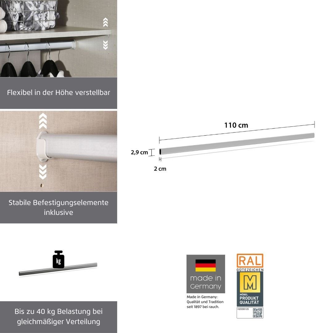 rauch Kleiderstange Zubehör für Rauch-Schränke, Breite 110 cm, für Rauch-Schränke mit Element-Breite 112,5 cm