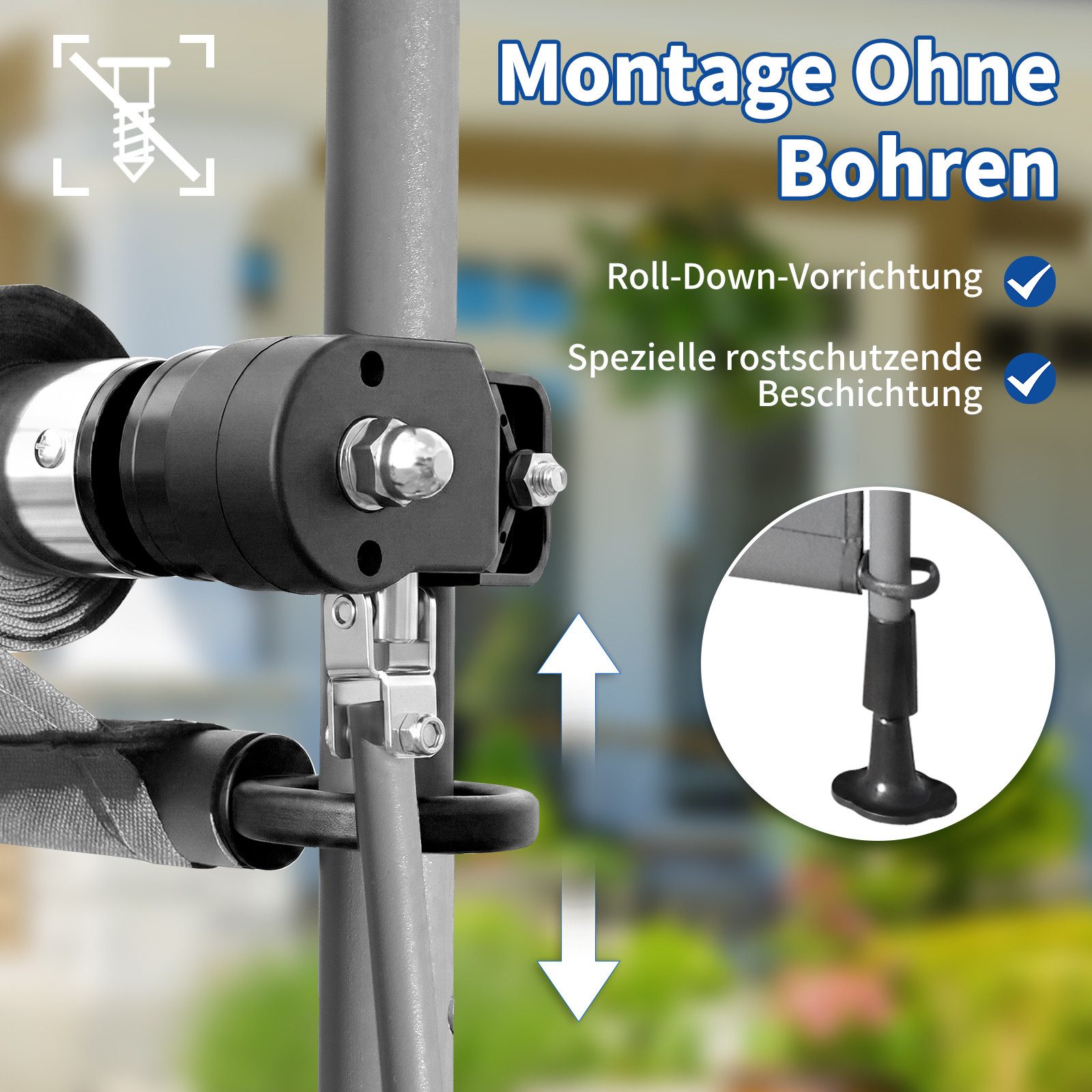LALAHO Senkrechtmarkise Klemmmarkise Außen Balkon Sonnenschutz Klemm-Markisen Sichtschutzrollo Terrasse Garten Wetterfest mit Handkurbel – Bild 4 von 5
