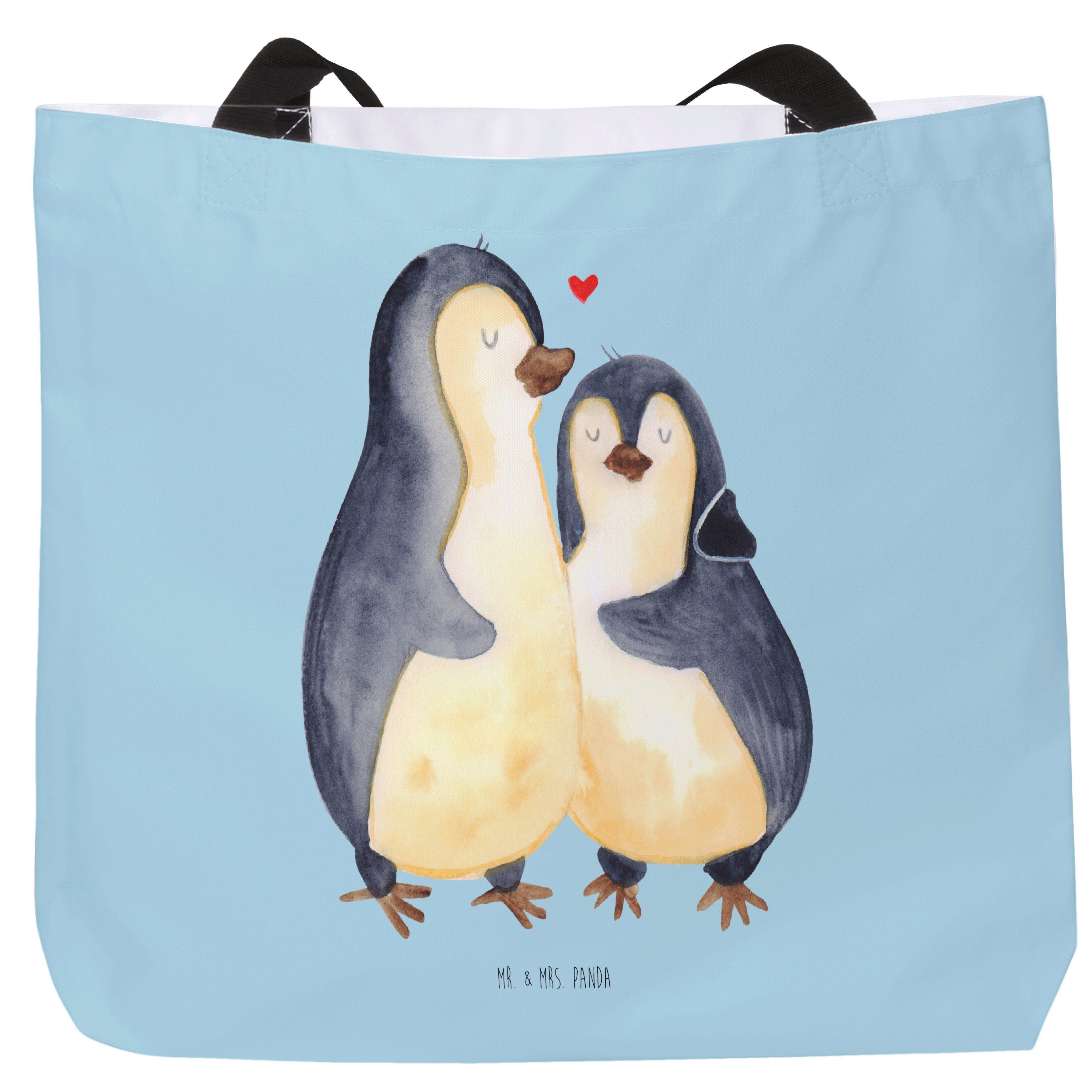 Mr. & Mrs. Panda Shopper Pinguin umarmen - Eisblau - Geschenk, Freizeittasche, Tasche, Liebesg (1-tlg), Individuelles Design