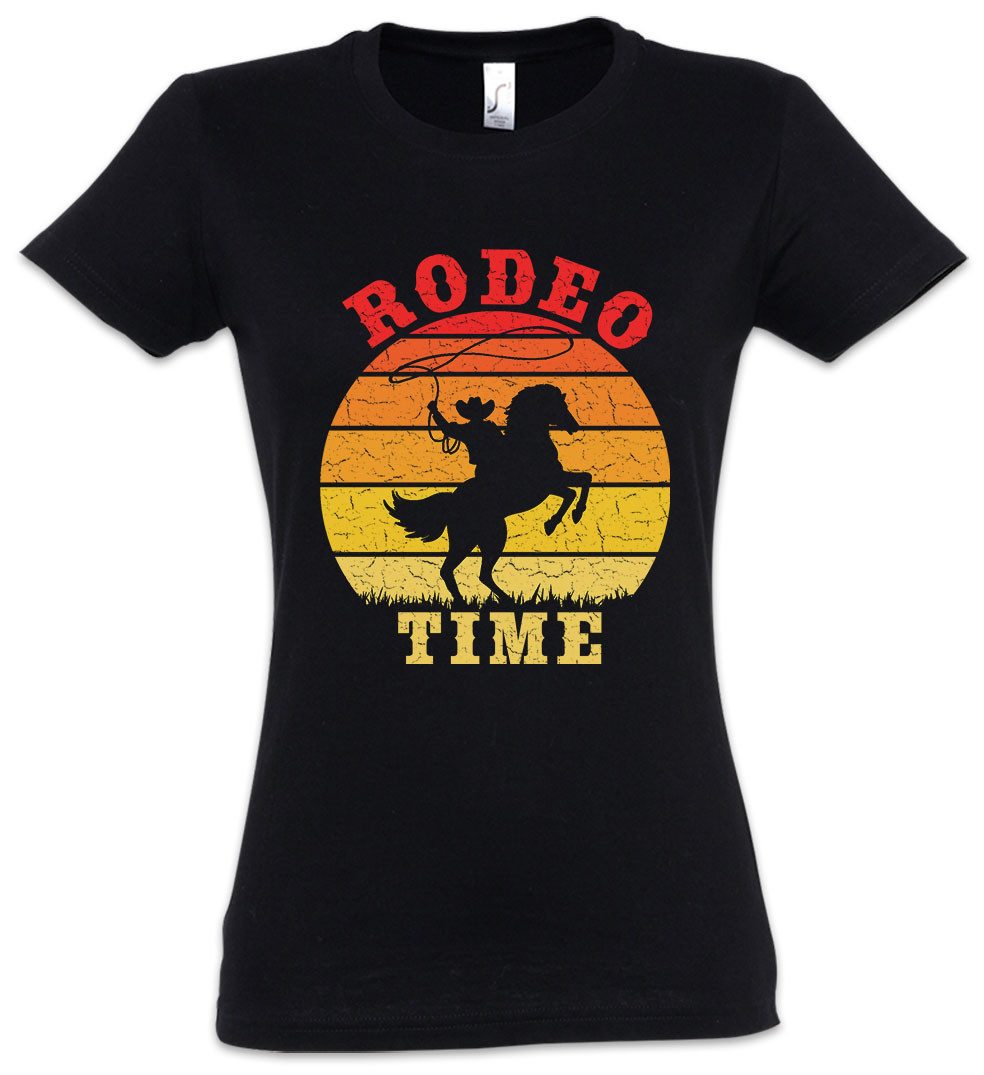 Urban Backwoods Print-Shirt Rodeo Time Damen T-Shirt Pferd Cowboy Country Horse Cowgirl Hut Lasso (1-tlg) Sport Reiten Turnier Western
