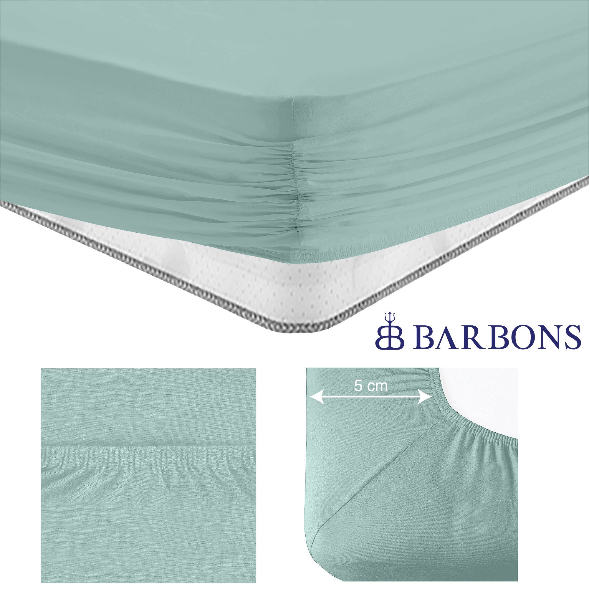BARBONS Spannbettlaken Jersey Bettlaken, 145 g/m² Spannbetttuch, bis zu 25cm Höhe, Topper, Jersey aus 100% Baumwolle, Gummizug: rundum, (1 Stück), Rundumgummi,  – Bild 4 von 5