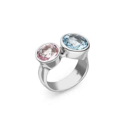 SKIELKA DESIGNSCHMUCK Silberring Aquamarin Morganit Ring "Duo" (Sterling Silber 925) (1-tlg), hochwertige Goldschmiedearbeit aus Deutschland