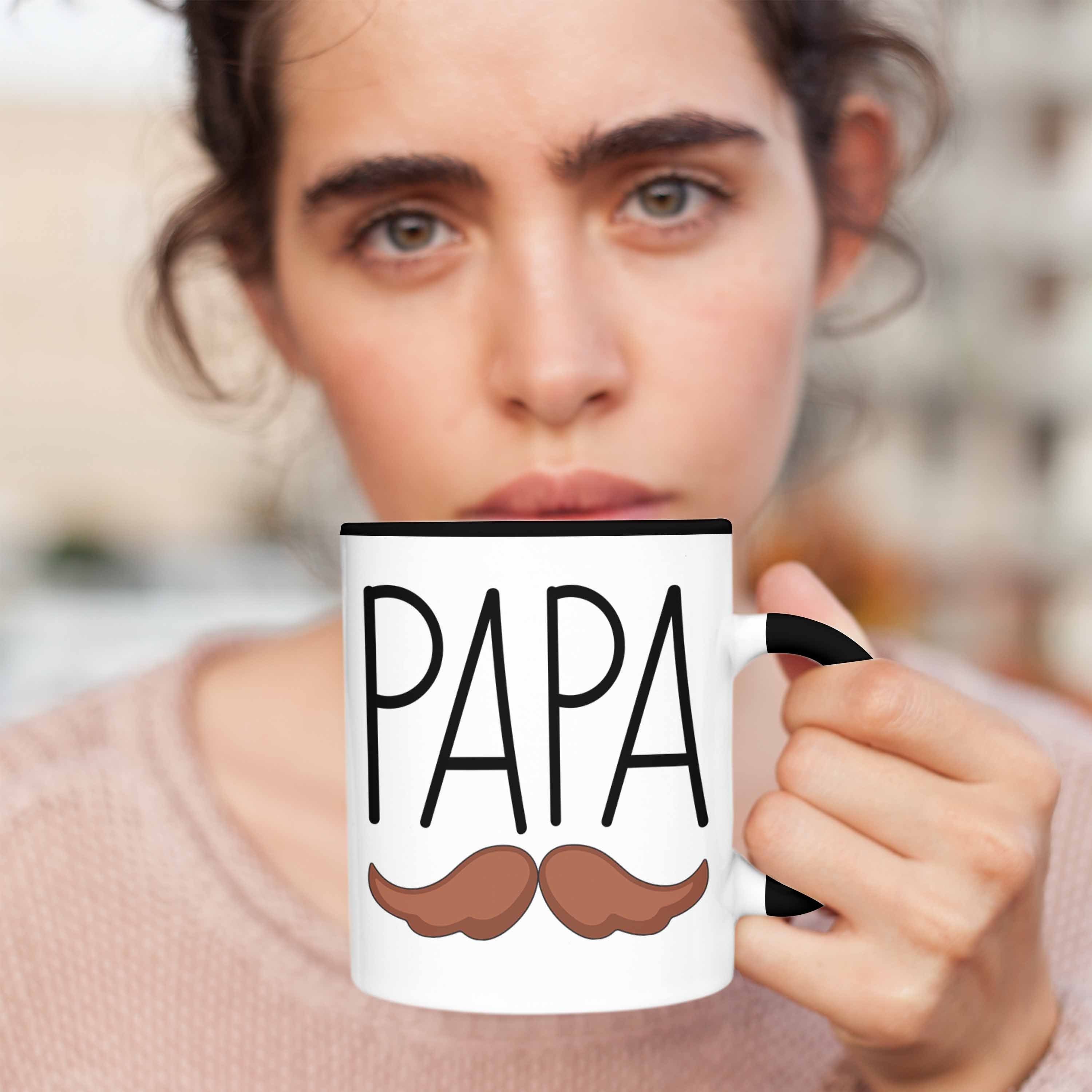 Trendation Tasse Papa Tasse Geschenkidee Vatertag Schnurrbart Schwarz Lustig Geschenk