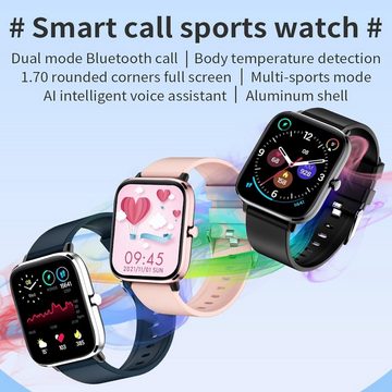 findtime zum Telefonieren mIT Schrittzähler Pulsnesser Wettervorhersage Smartwatch (1.7 Zoll, Android / iOS), mit personalisiertem Bildschirm Sport Musiksteuerung Blutdruck