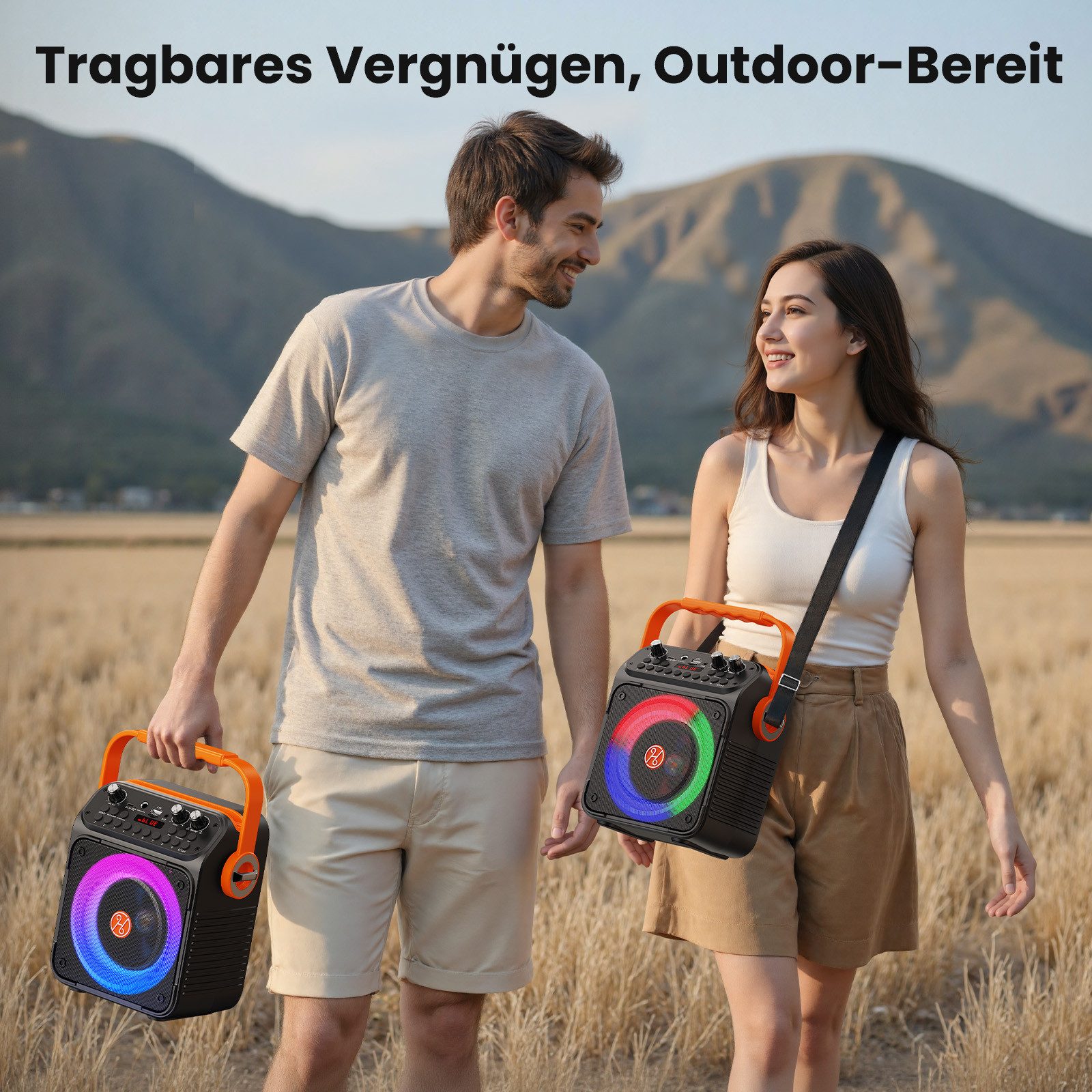 JYX Karaoke Maschine mit 2 Mikrofonen Bluetooth-Lautsprecher 1 (Bluetooth 5.0, mit LED Lichteffekten für Party & Geburtstag (ohne Tablet) – Bild 5 von 5