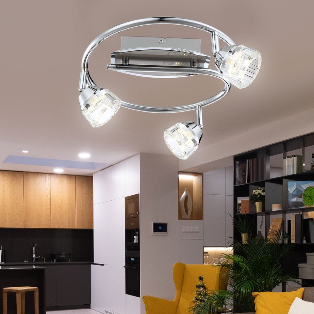 Ess LED fest verbaut, Rondell chrom Leuchte Zimmer Wohn Deckenleuchte, Neutralweiß, LED-Leuchtmittel Globo Decken LED