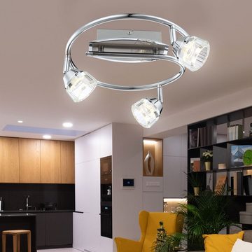 Globo LED Deckenleuchte, LED-Leuchtmittel fest verbaut, Neutralweiß, LED Decken Rondell Leuchte chrom Wohn Ess Zimmer