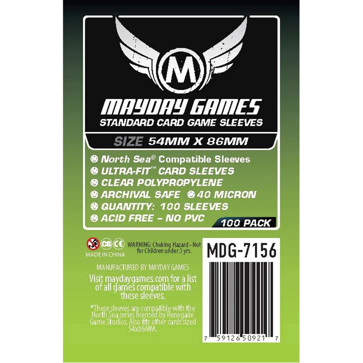 Mayday Games Spiel Standard Card Sleeves Kartenschutzhüllen 54 x 86 MM 100 Stück - 7156