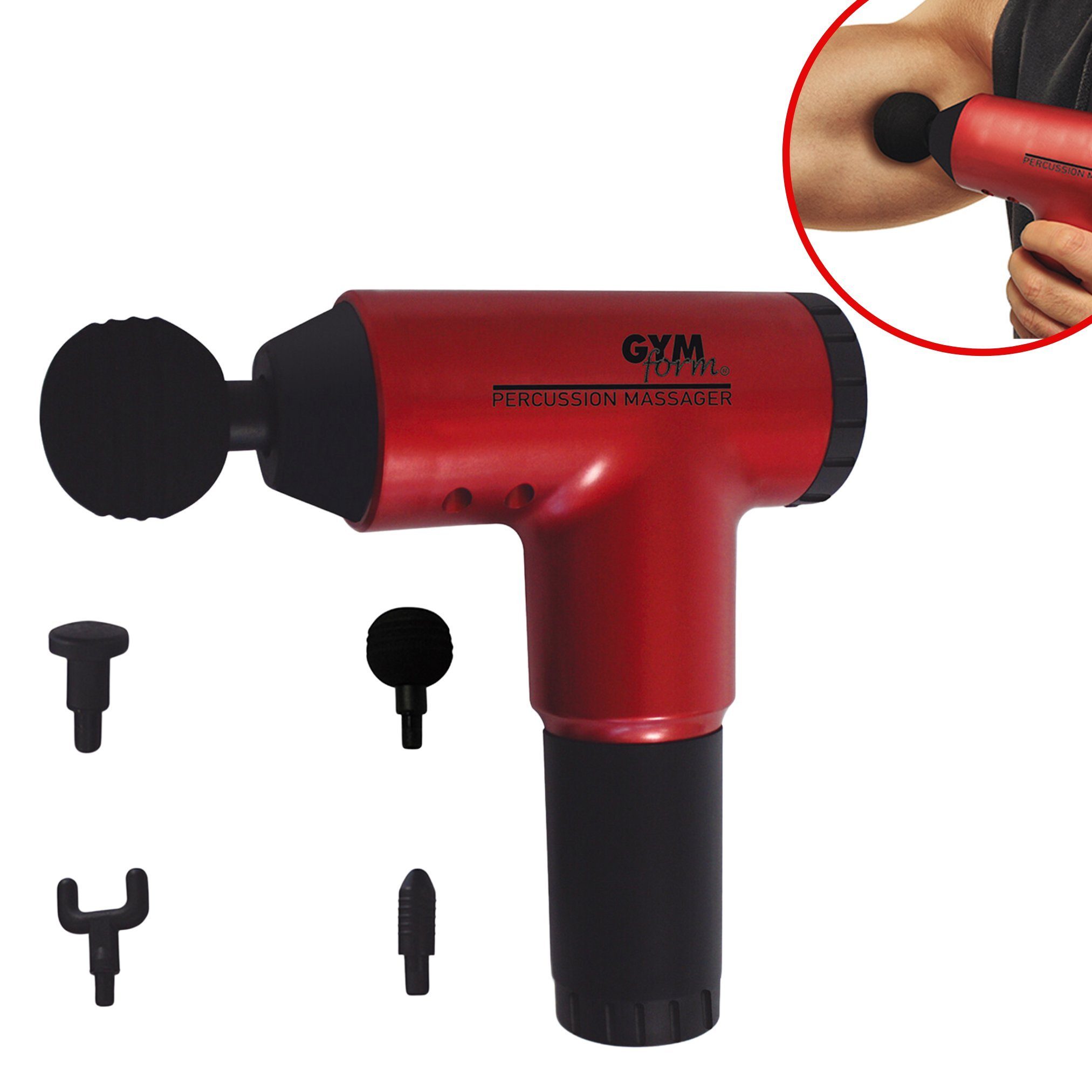 Gymform® Massagepistole Percussion Massager, 5-tlg., 4 Massageköpfe, 6 Geschwindigkeiten, sehr leise